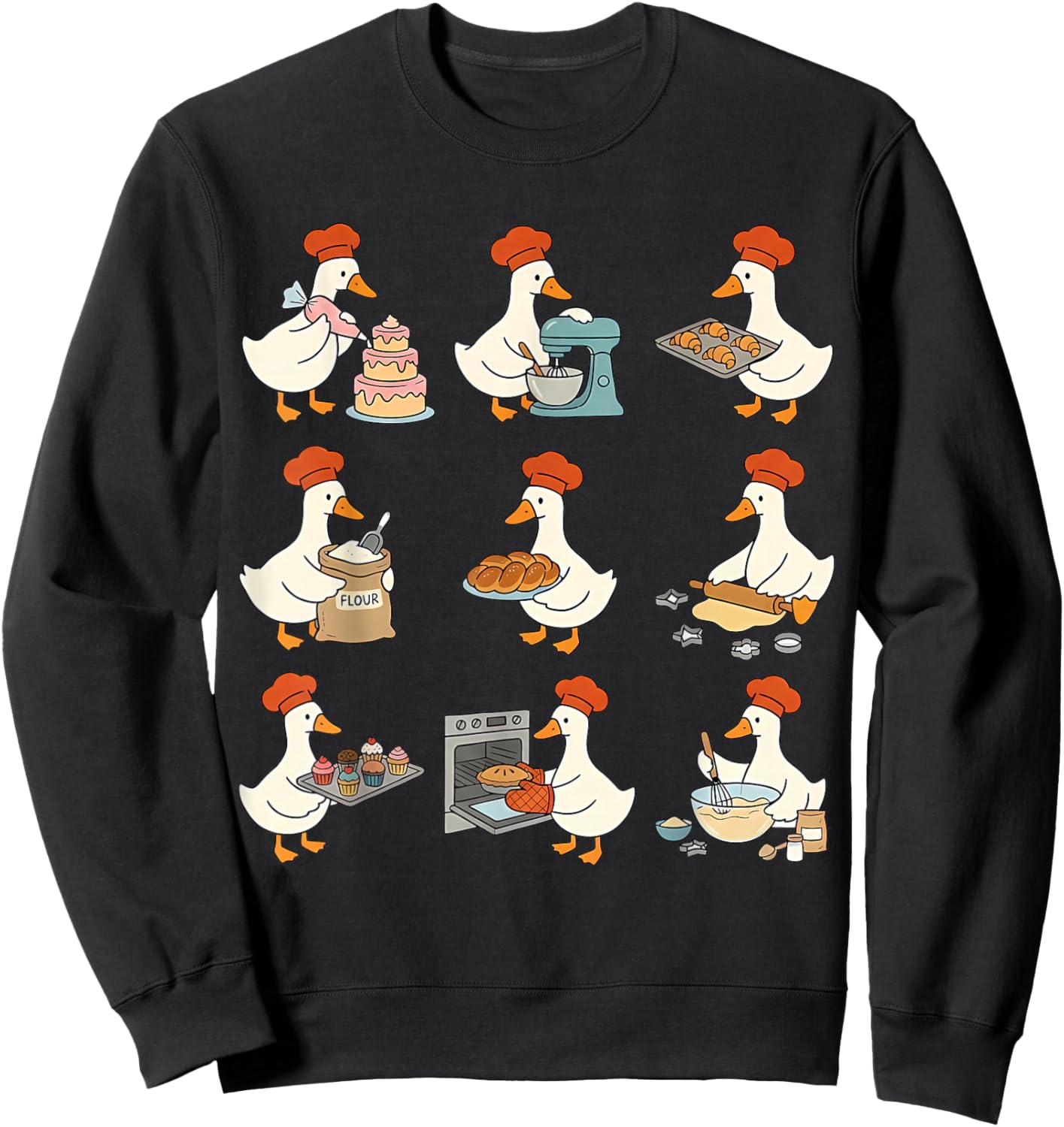 Cute Goose Baking Funny Baker Goose Chef Pastry Baker Lover Sweatshirt - Sweatshirt | Black