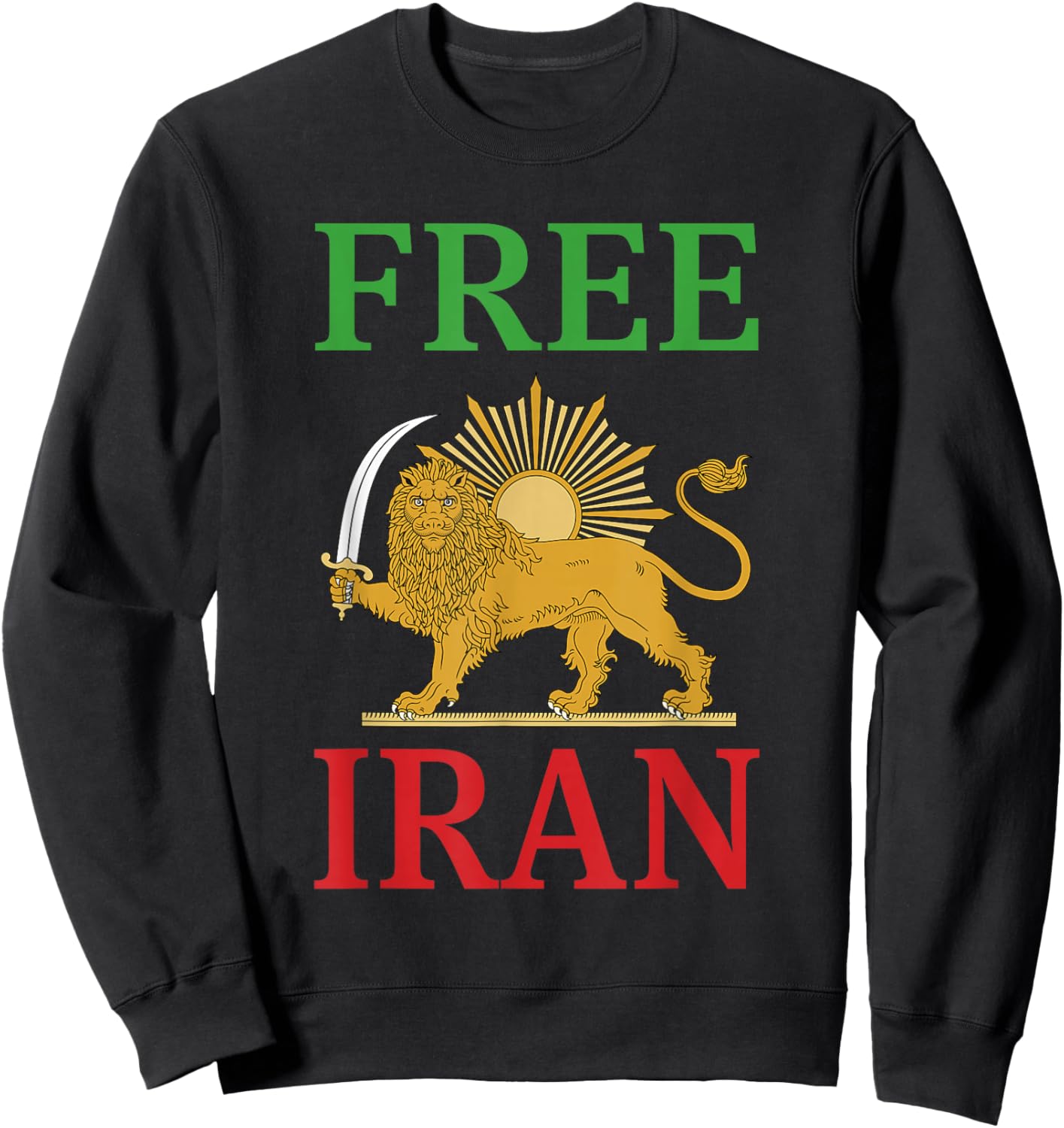 Free Iran Symbol Flag Heartbeat Freedom Love with Lion Sweatshirt - Sweatshirt | Black
