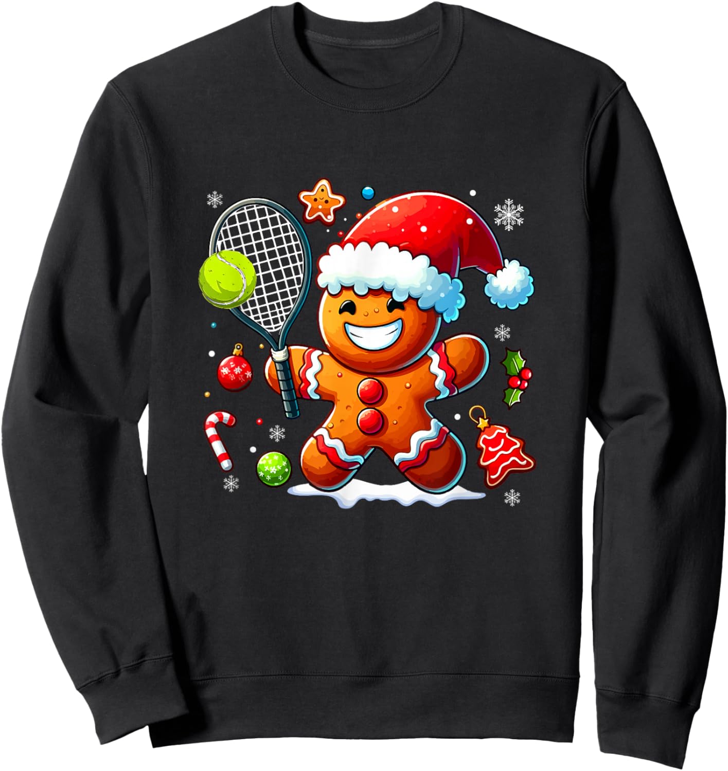 Gingerbread Christmas Playing Tennis Funny Player Baker Sweatshirt - Sweatshirt | Black