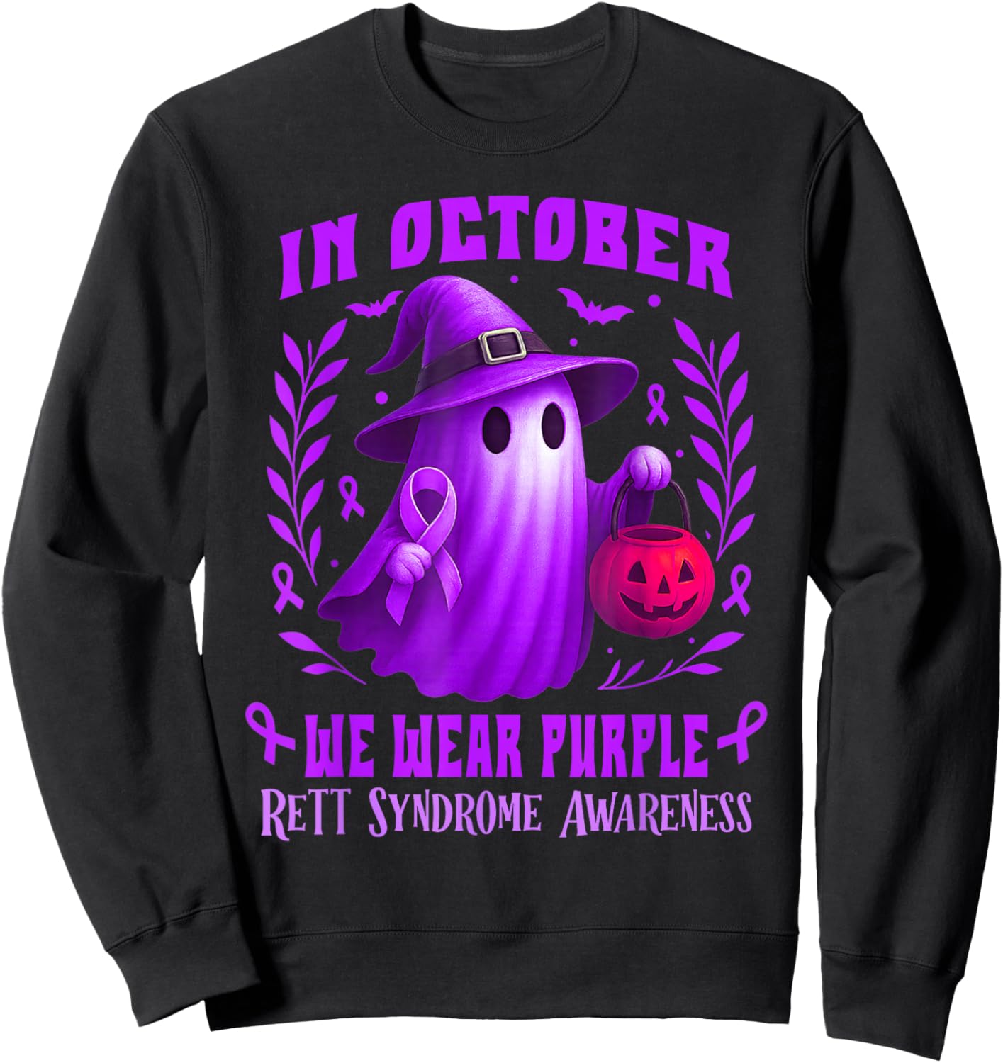 Rett Syndrome Awareness Month Funny Halloween Boo Ghost Sweatshirt - Sweatshirt | Black
