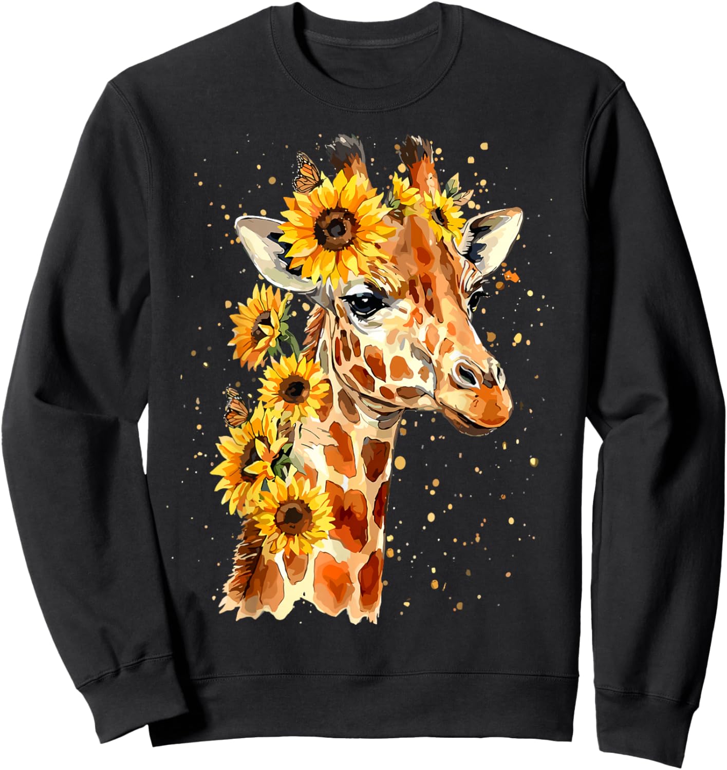 Sunflower Giraffe Cute Floral Safari Animal Sweatshirt - Sweatshirt | Black