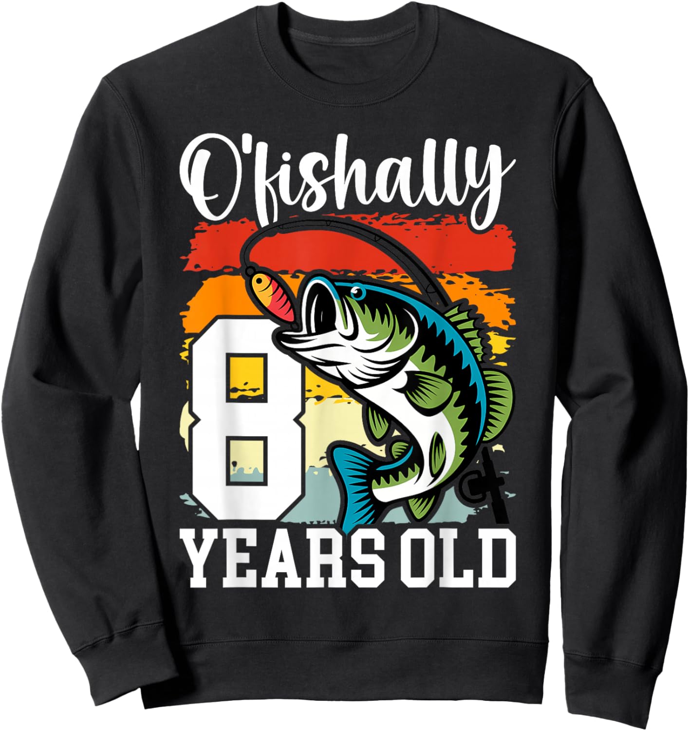 Ofishally 8 Years Old Fisherman 8th Birthday Fishing Sweatshirt - Sweatshirt | Black