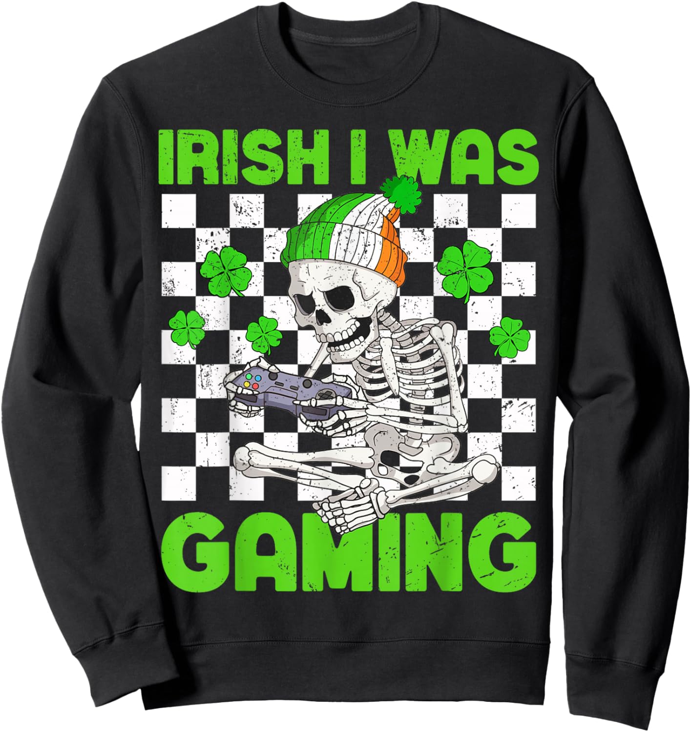 Irish I was Gaming Boys St Patricks Day Skeleton Gamer Sweatshirt - Sweatshirt | Black