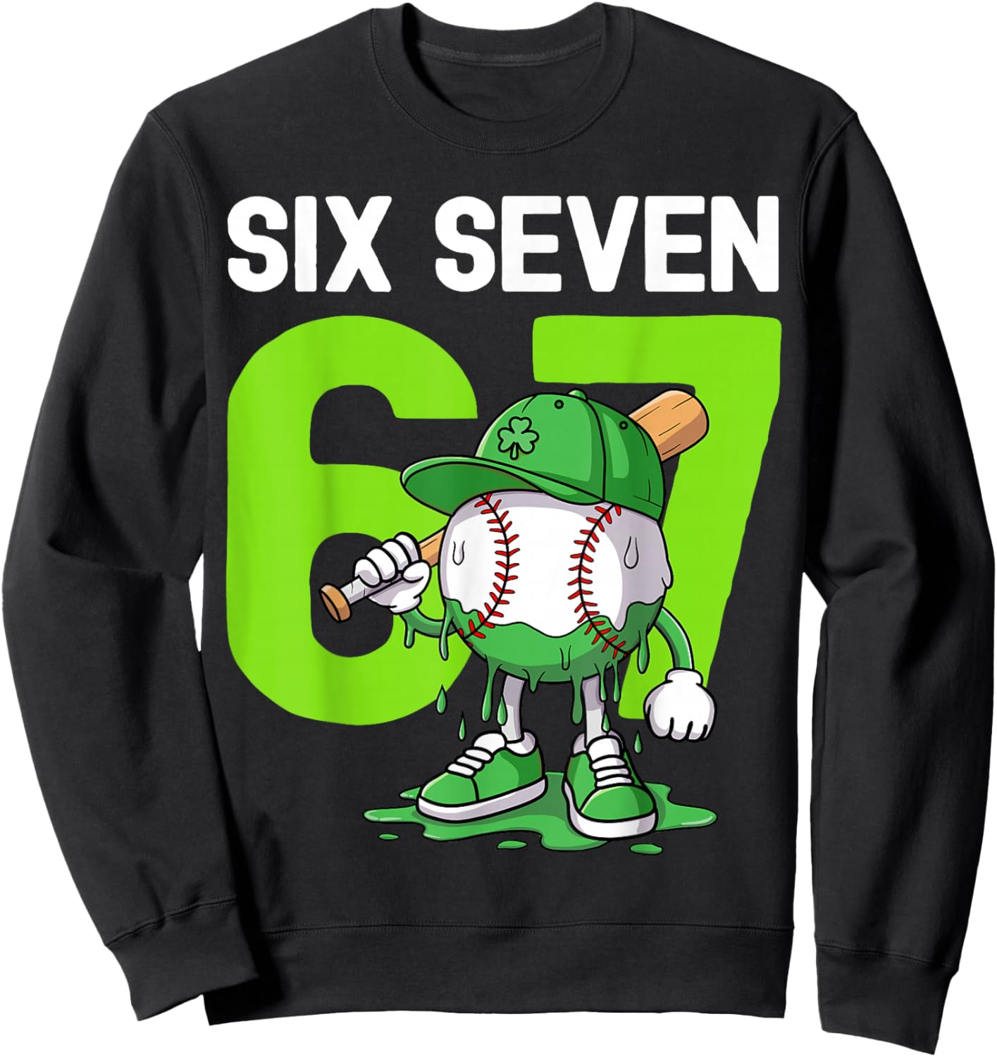 Boys St Patricks Day 67 Six Seven Baseball Ice Cream Drip Sweatshirt - Sweatshirt | Black