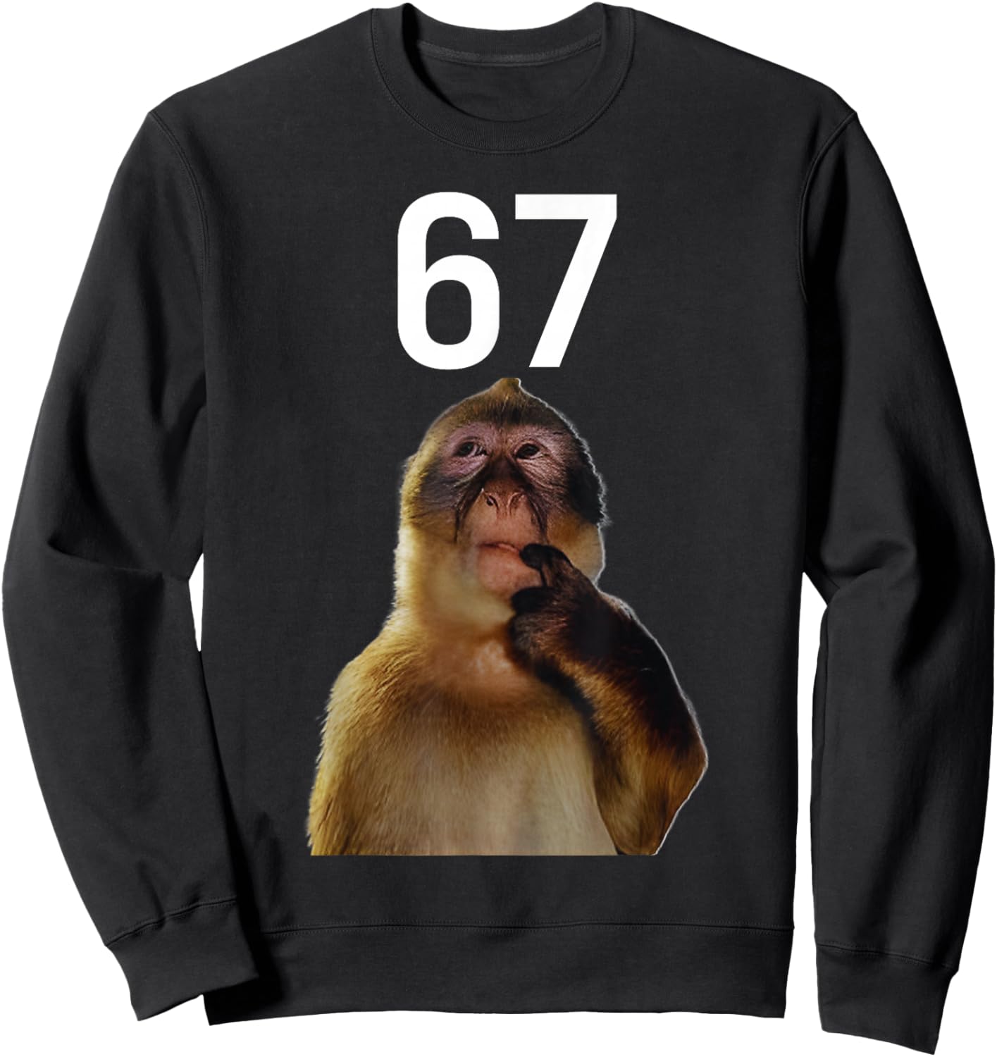 Monkey Thinking 67 Funny Six Seven Monkey Meme Brainrot Gift Sweatshirt - Sweatshirt | Black