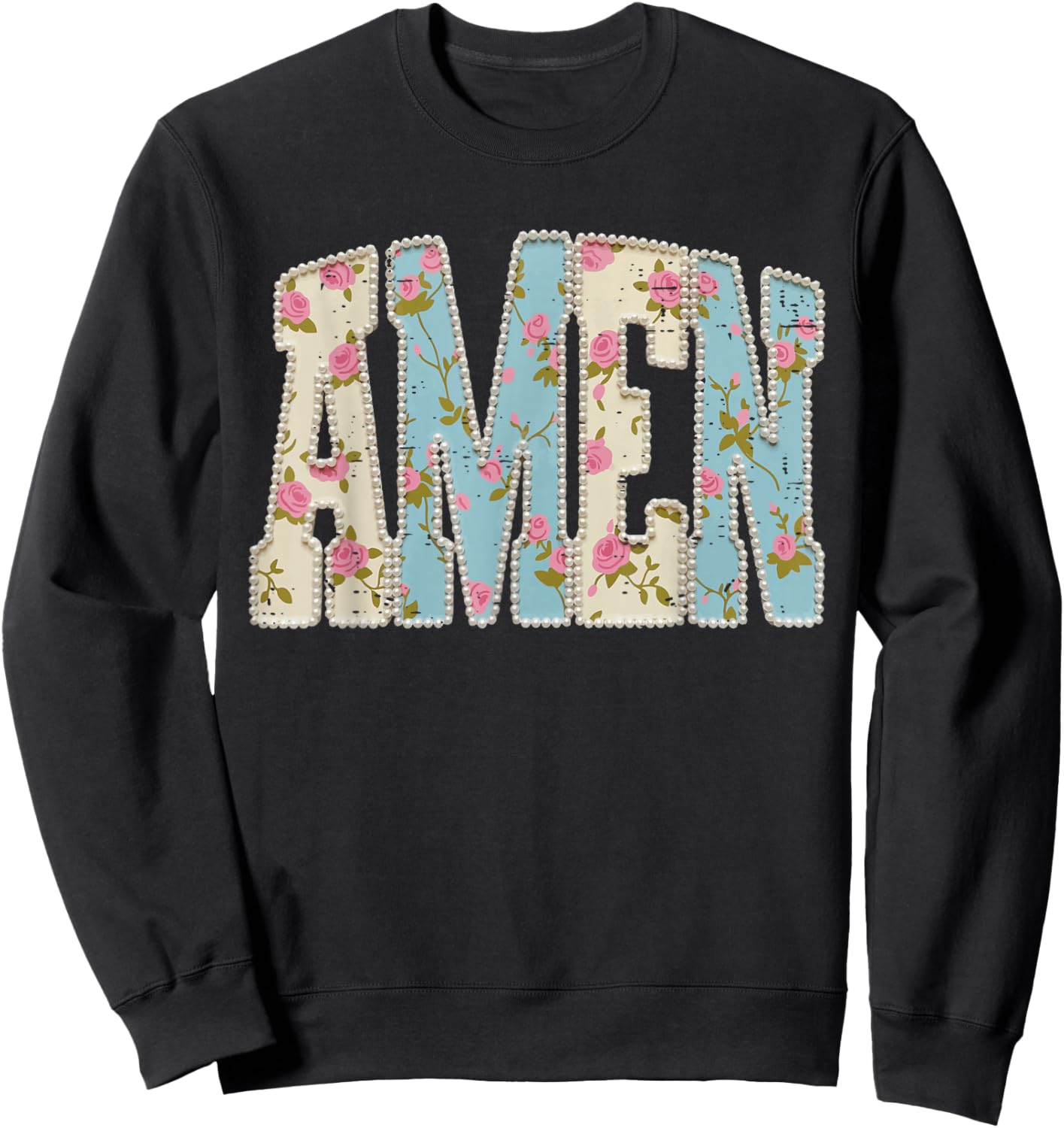 Retro Boho Floral Amen Pearls Religious Christian Easter Day Sweatshirt - Sweatshirt | Black