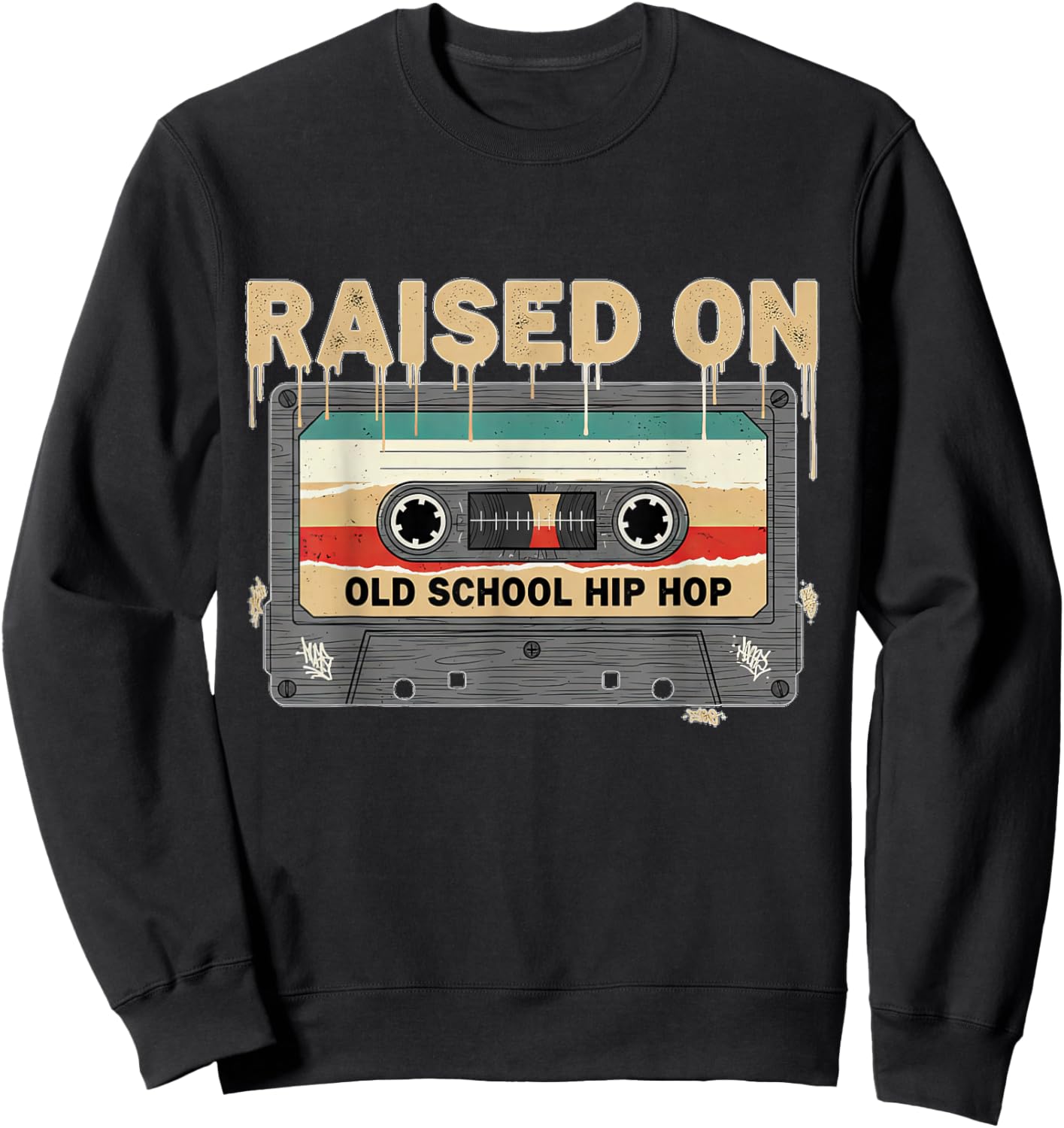 Raised On Old School Hip Hop Vintage Retro Cassette Music Sweatshirt - Sweatshirt | Black