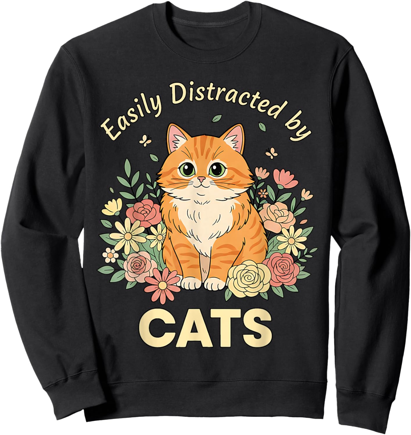 Easily Distracted by Cats - Cute Cat Mom Valentine’s Women Sweatshirt - Sweatshirt | Black