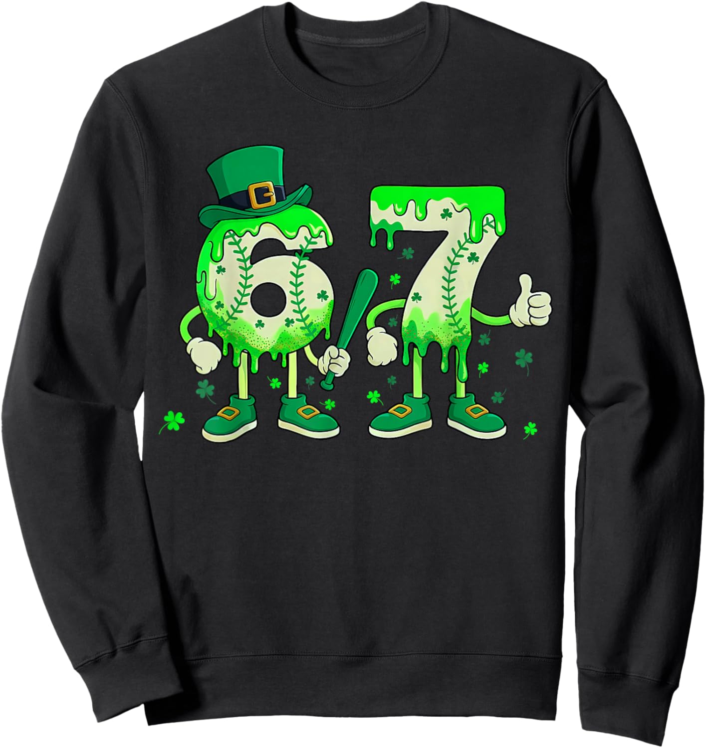 67 St Patricks Day Six Seven Meme 67 Baseball Drip Boys Kids Sweatshirt - Sweatshirt | Black