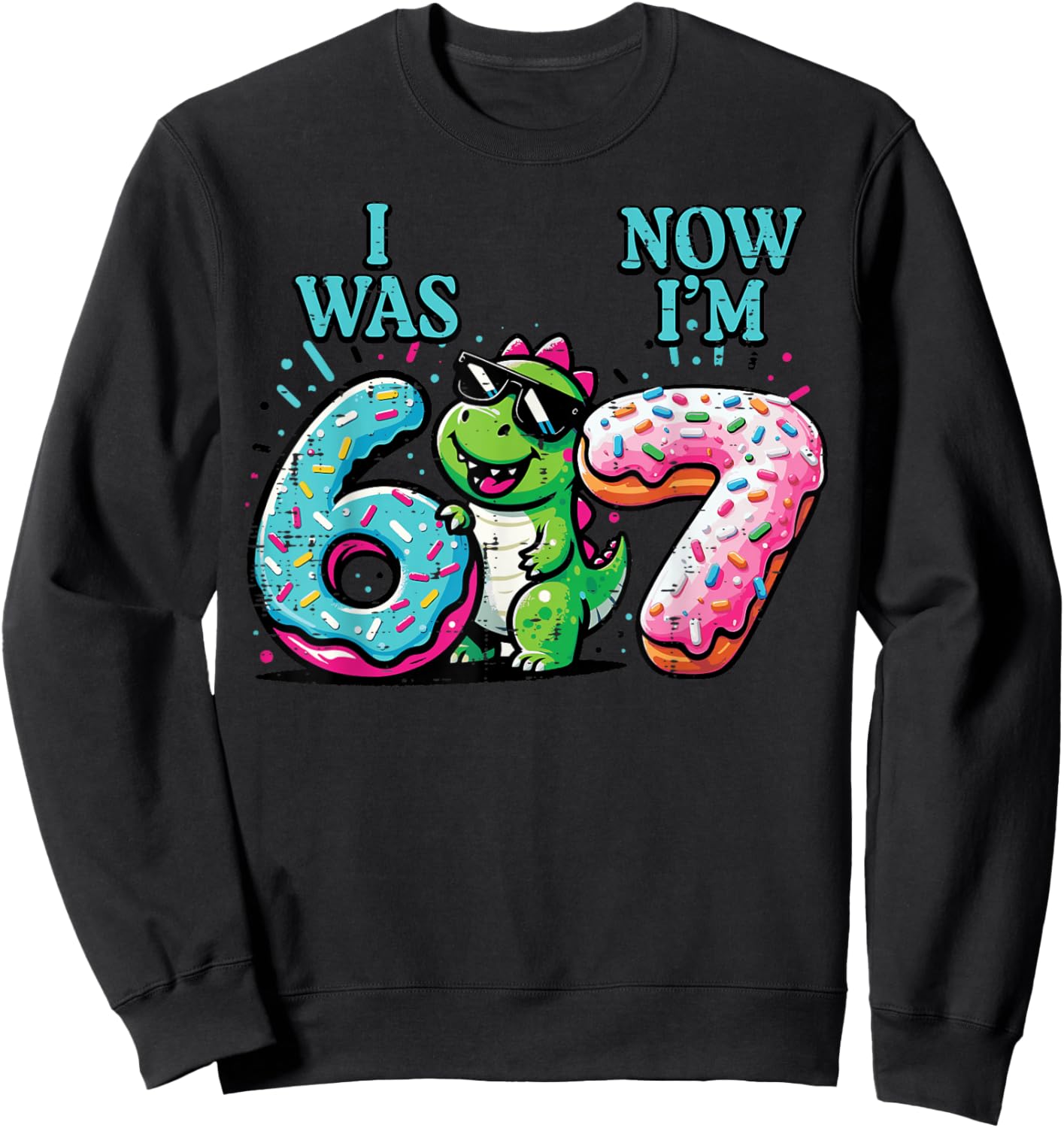 7th Birthday I was 6 Now Im 7 Dino Six Seven Boys Kids Youth Sweatshirt - Sweatshirt | Black