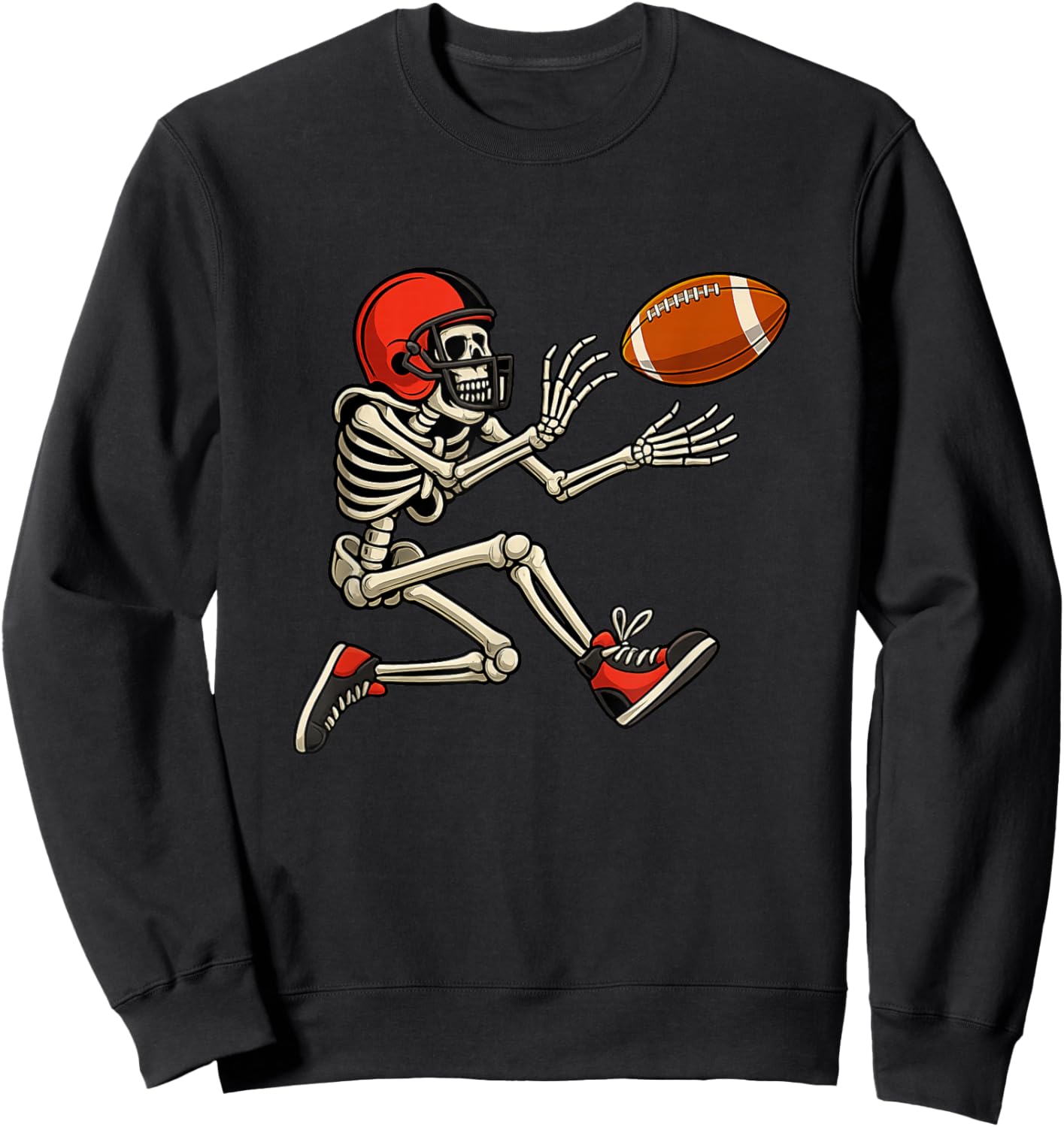 Funny Halloween Football Skeleton Catching a Football Gifts Sweatshirt - Sweatshirt | Black