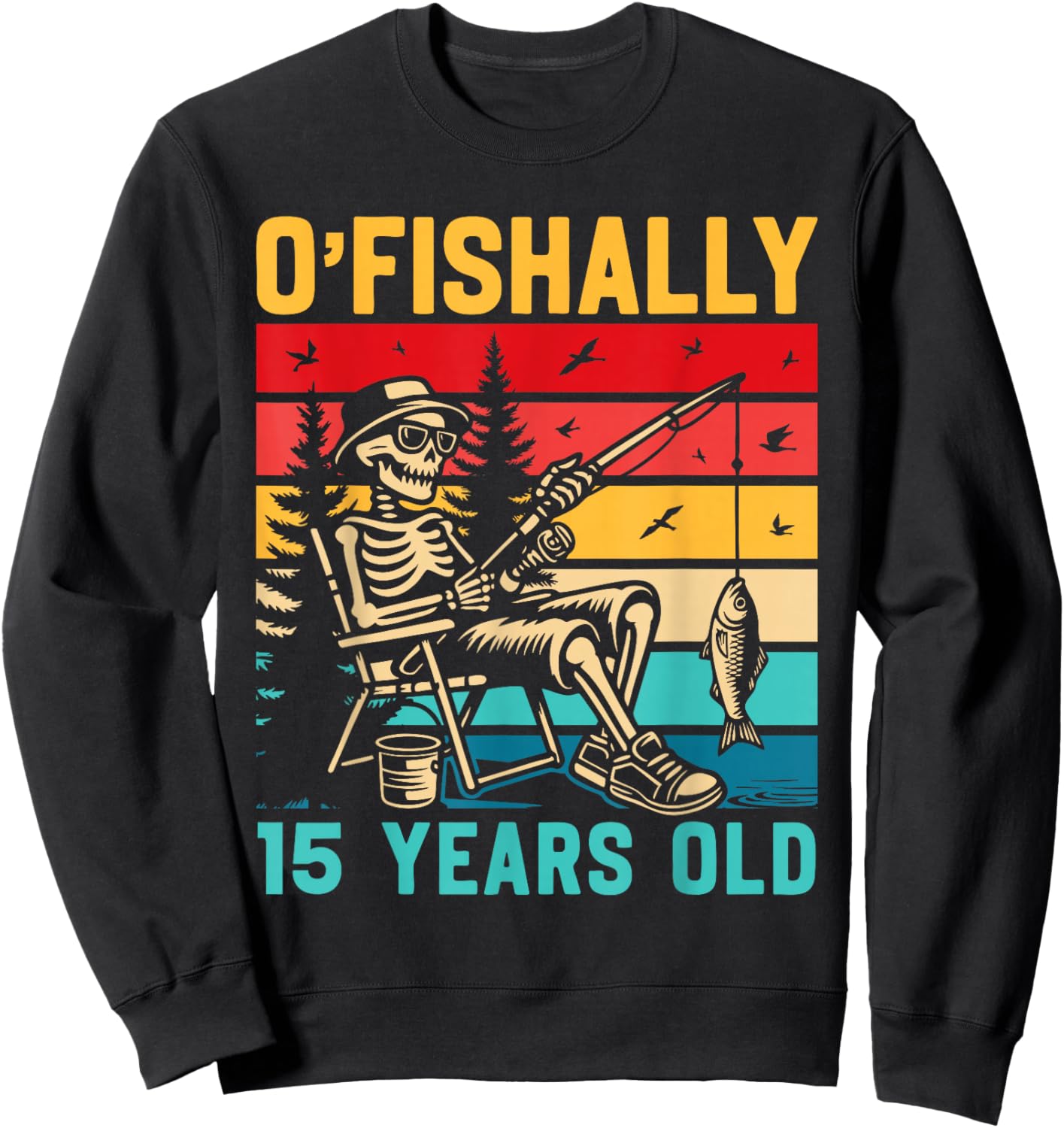 Ofishally 15 Years Old Fisherman 15th Birthday Fishing Boys Sweatshirt - Sweatshirt | Black