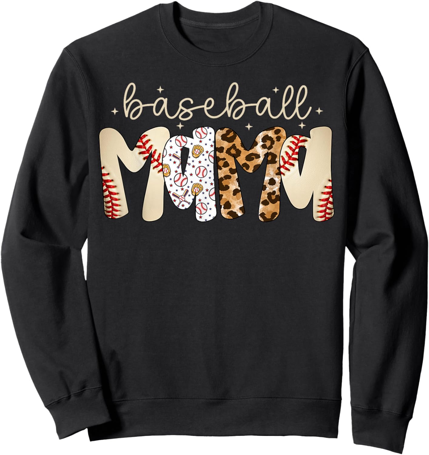 Baseball Mama Leopard Baseball Mom Mother's Day Sweatshirt - Sweatshirt | Black