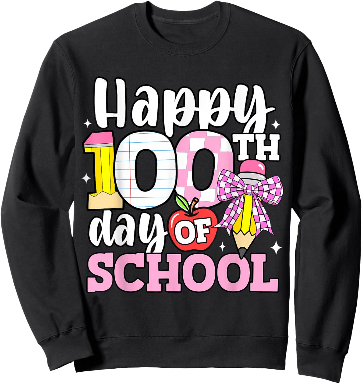 Happy 100 Days of School Teacher 100th Day Bow Girls Kids Sweatshirt - Sweatshirt | Black