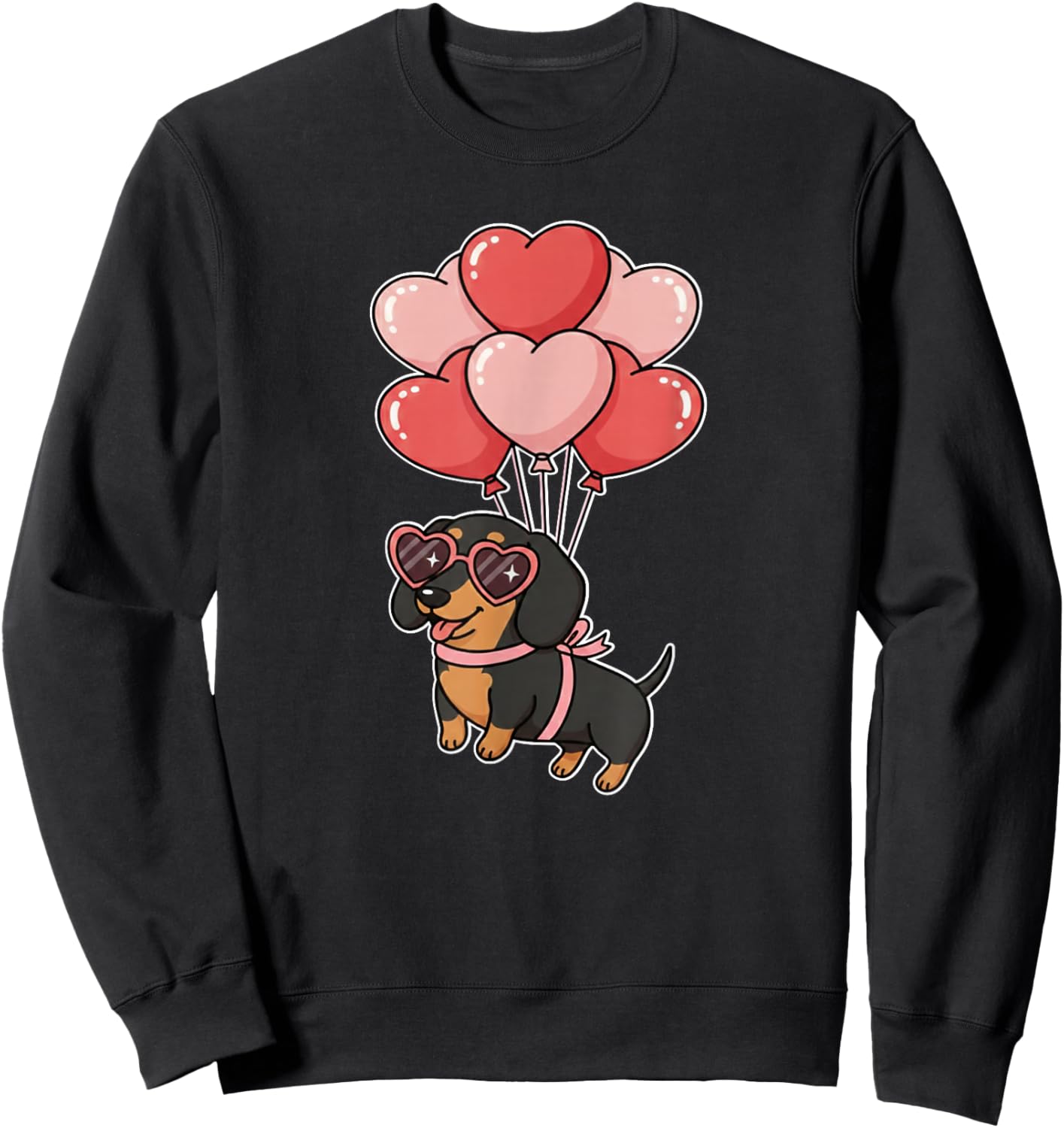 Girls Valentines Day Heart Black Tan Dachshund Lover Sweatshirt - Sweatshirt | Black