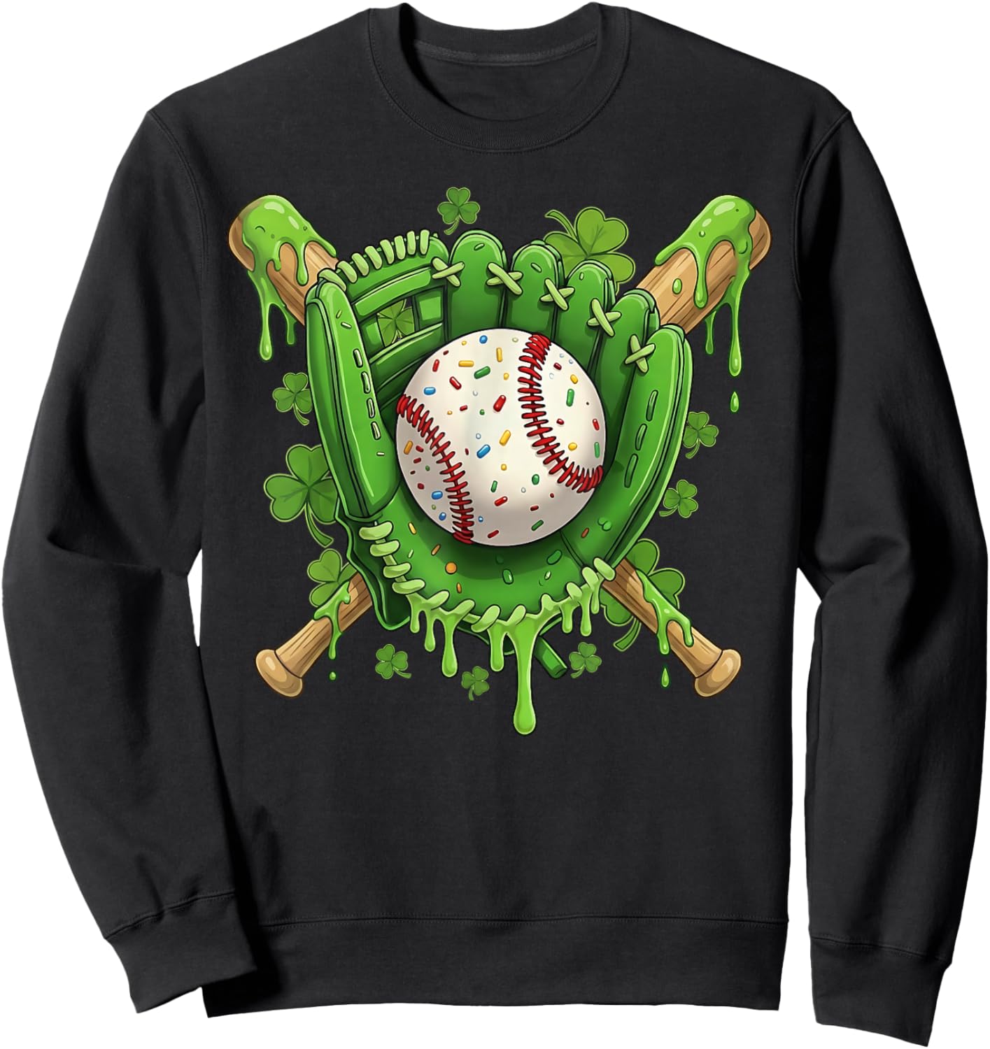 Lucky Shamrock Baseball Gloves Drip St Patrick's Day Boys Sweatshirt - Sweatshirt | Black
