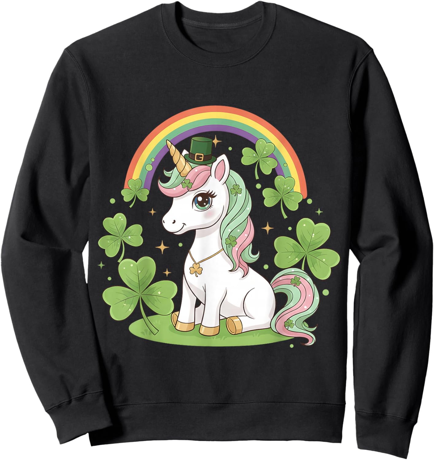 Cute St Patricks Day Unicorn Girls Kids Toddler Lepricorn Sweatshirt - Sweatshirt | Black