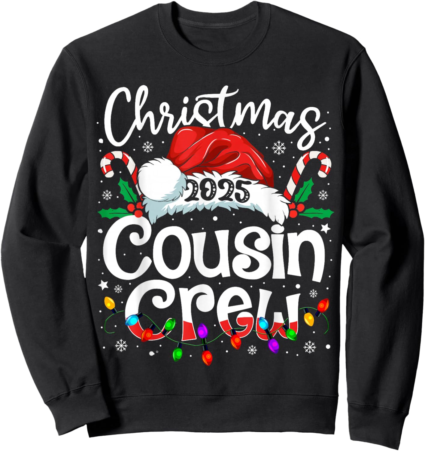 Christmas 2025 Cousin Crew Santa Hat Men Women Kids Sweatshirt - Sweatshirt | Black