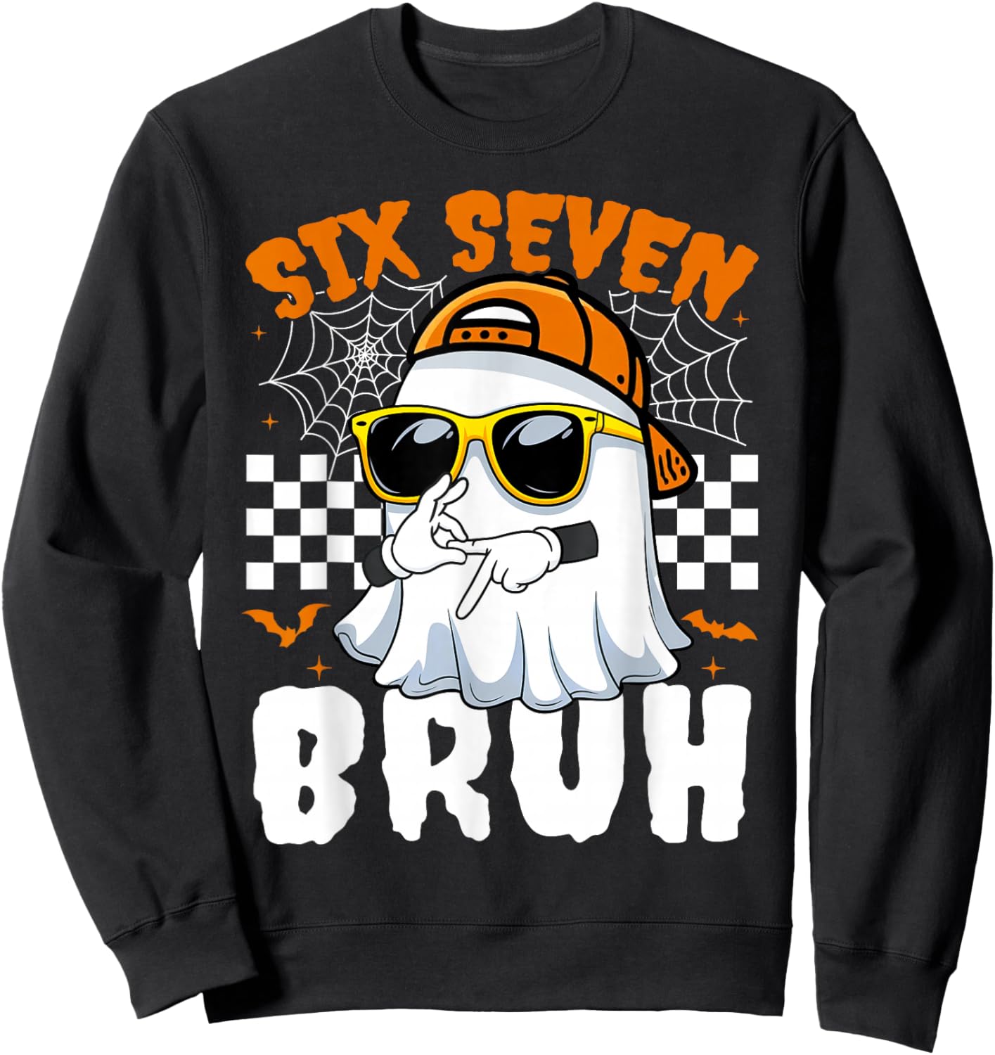Bruh 67 Halloween Funny Six Seven Meme Brainrot Ghost Kids Sweatshirt - Sweatshirt | Black