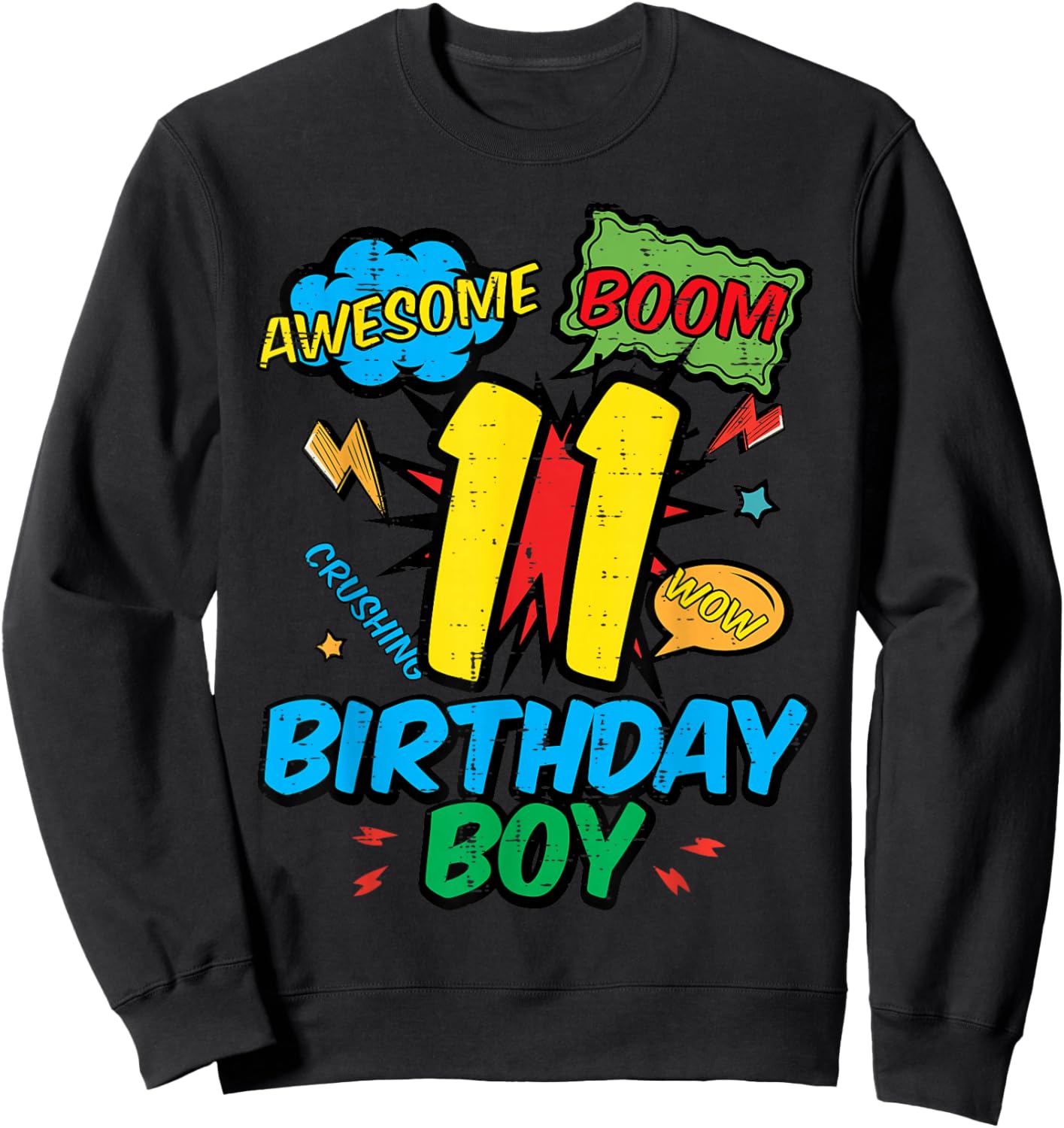 11 Birthday Boy Comic 11th Bday Superhero Party Boys Kids Sweatshirt - Sweatshirt | Black