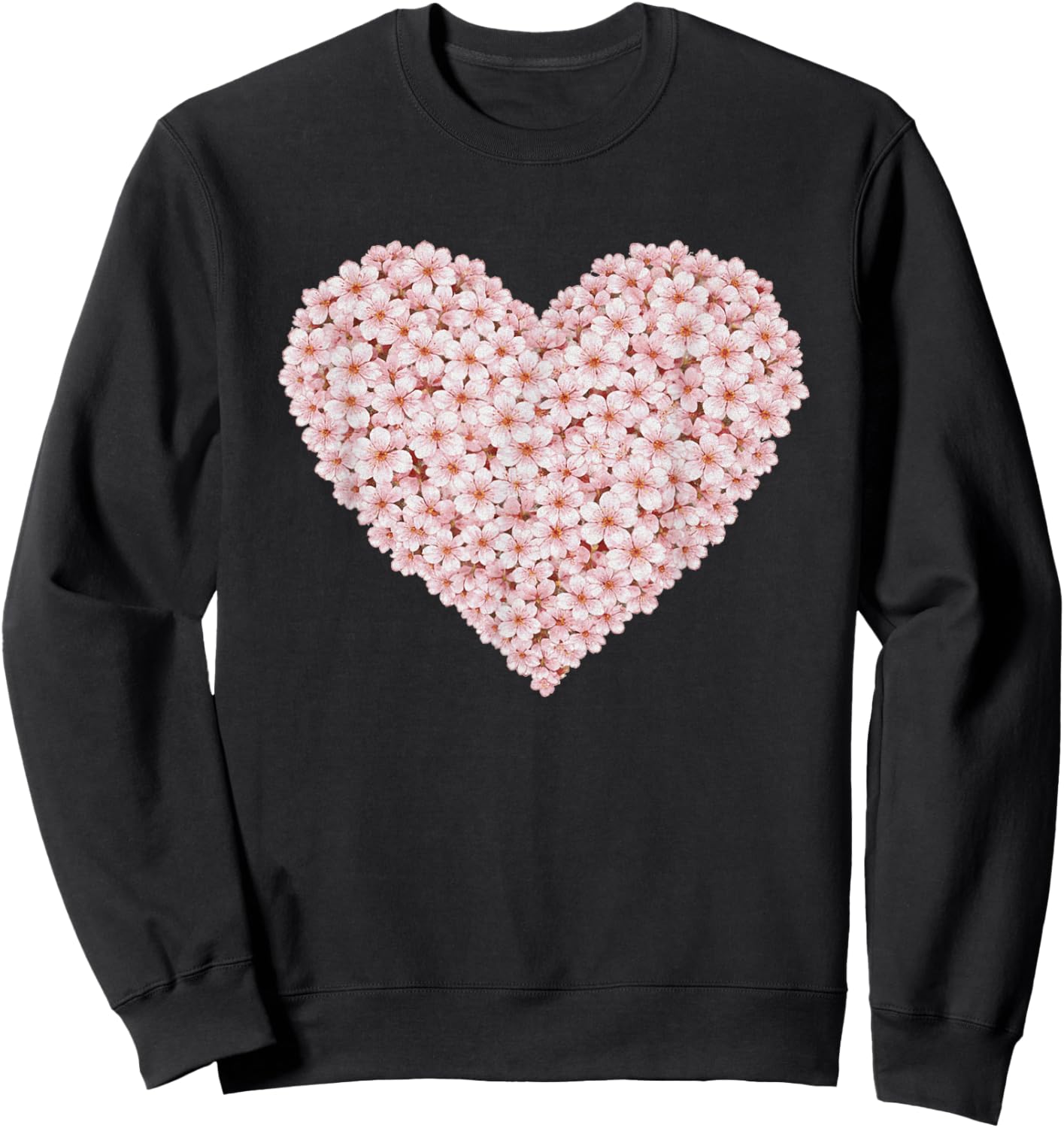 Beautiful Japanese Cherry Blossom Heart Graphic Design Art Sweatshirt - Sweatshirt | Black