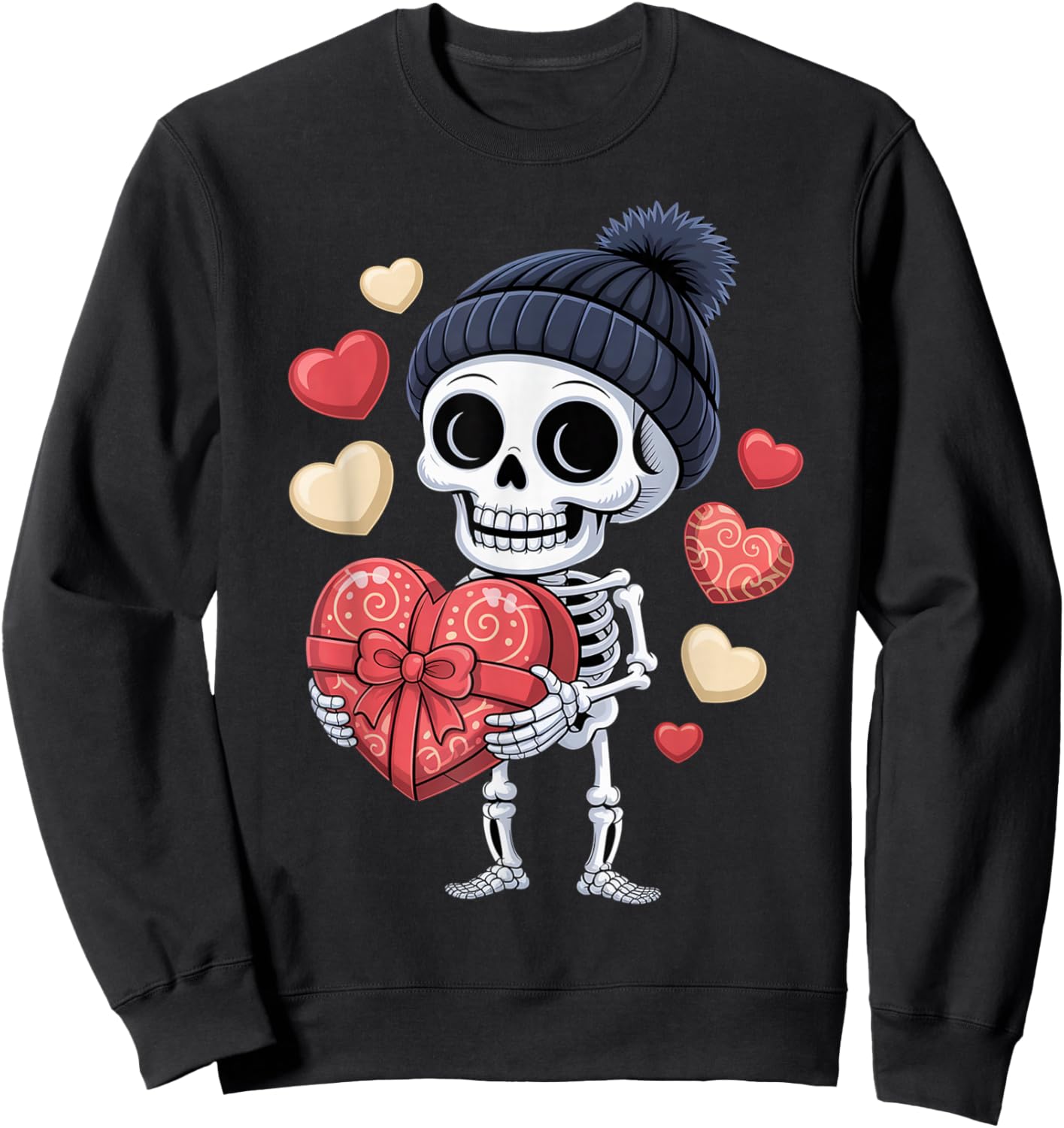 Valentine´s Day Skeleton Holding Big Heart Love Sweatshirt - Sweatshirt | Black