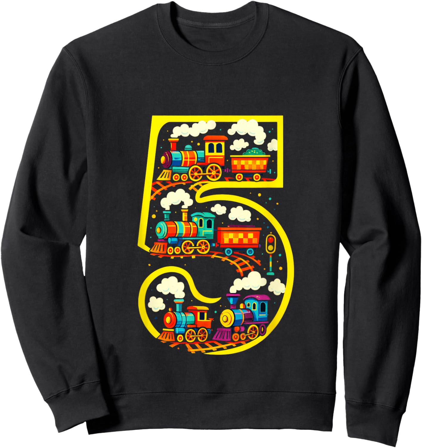 5 - Steam Train Birthday for Boys Sweatshirt - Sweatshirt | Black