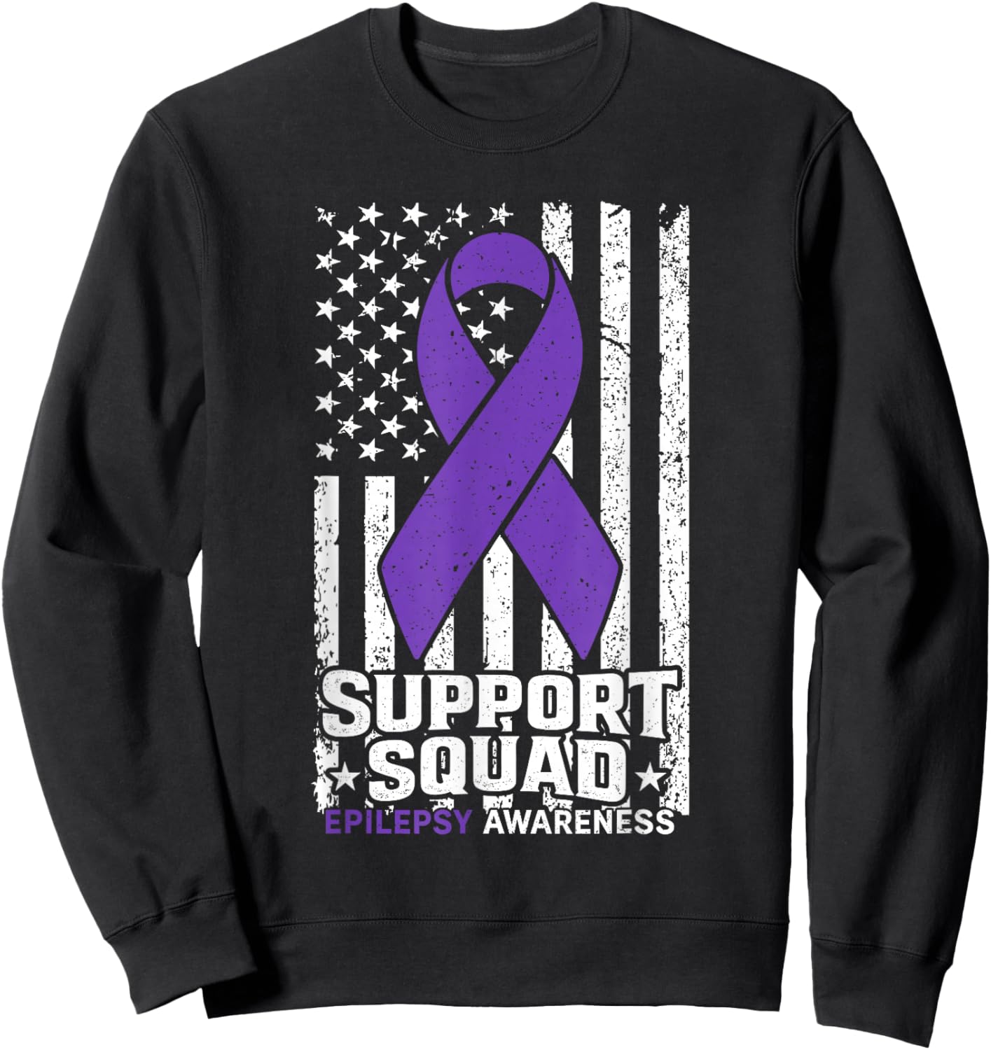 Support Squad American Flag Purple Epilepsy Awareness Sweatshirt - Sweatshirt | Black