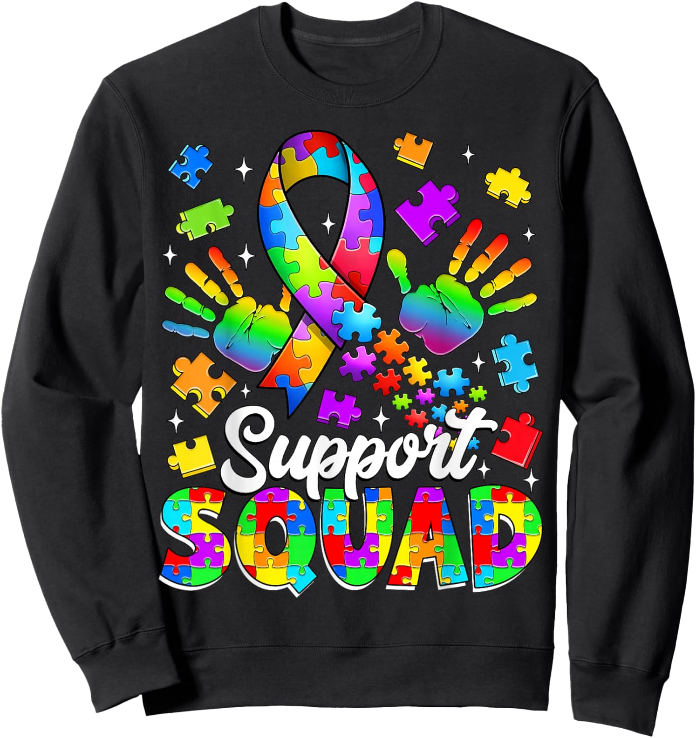 Autism Support Squad Family Autism Awareness Month Boys Kids Sweatshirt - Sweatshirt | Black