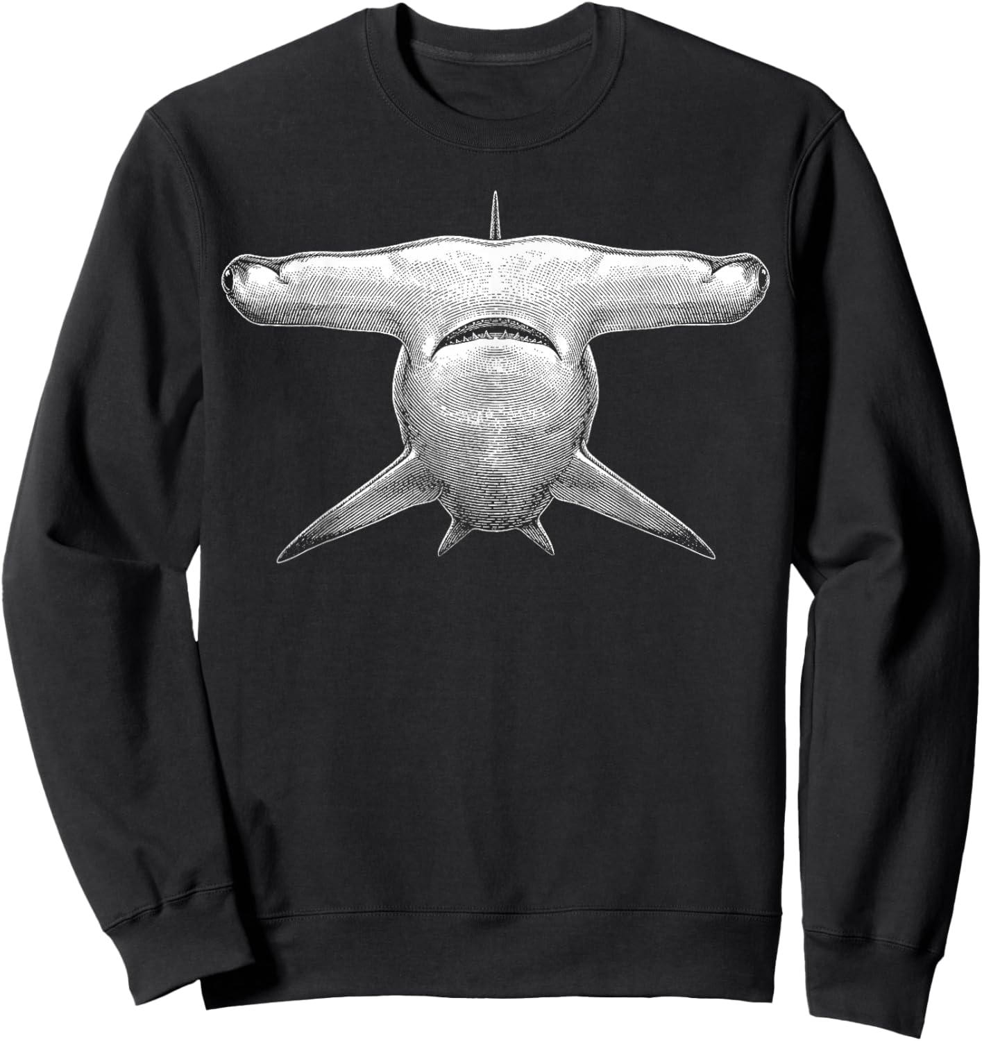 Hammerhead Shark Face Vintage Engraving Ocean Species Sweatshirt - Sweatshirt | Black