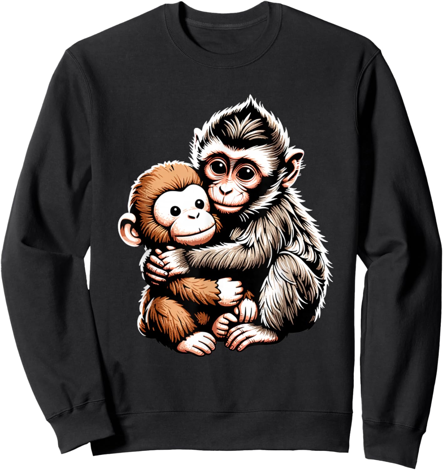 Punch Macaque Baby Monkey Hugging Stuffed Toy Animal Art Sweatshirt - Sweatshirt | Black