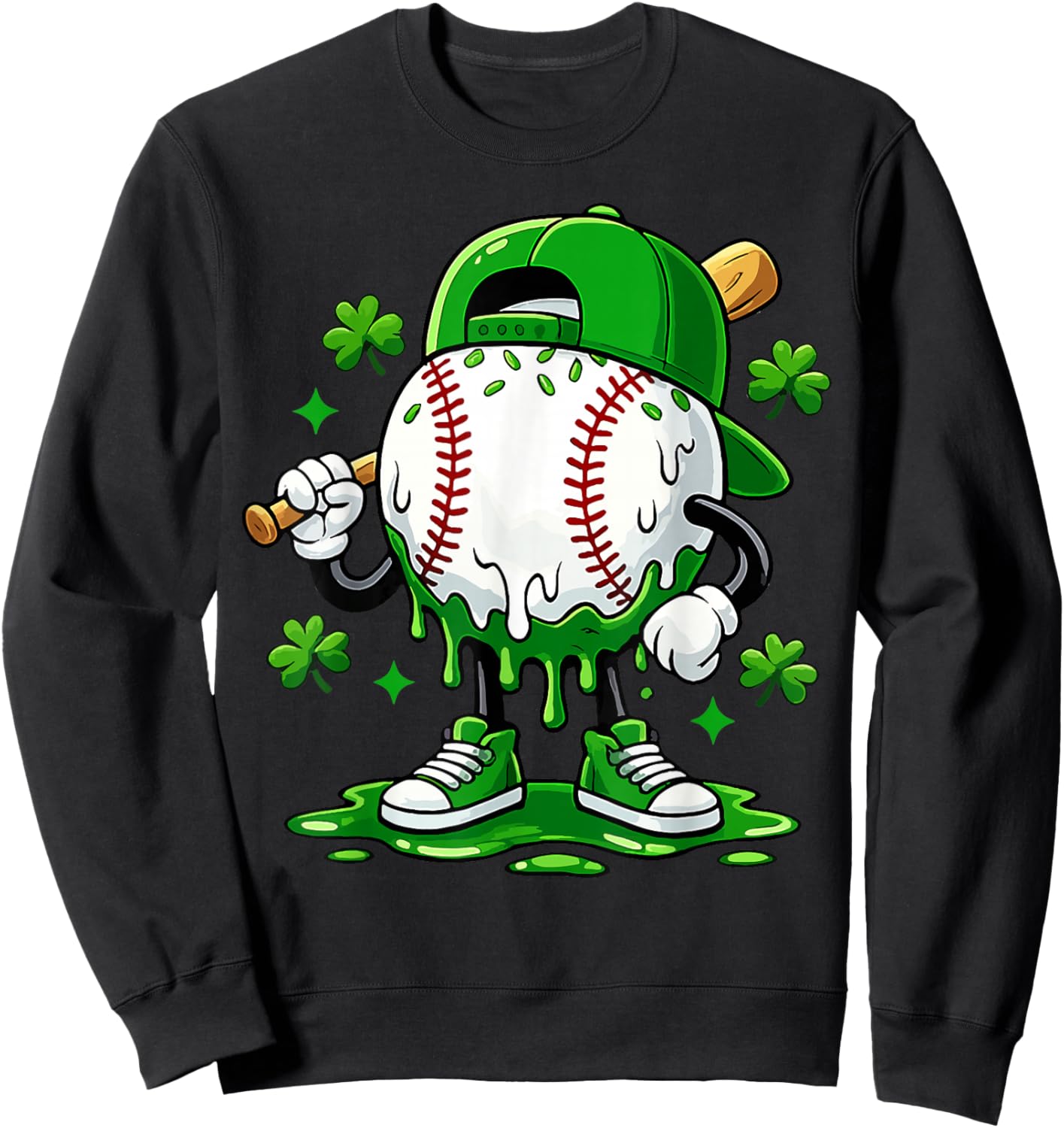 Baseball Drip Icecream Kids Boy Toddler Saint Patricks Day Sweatshirt - Sweatshirt | Black