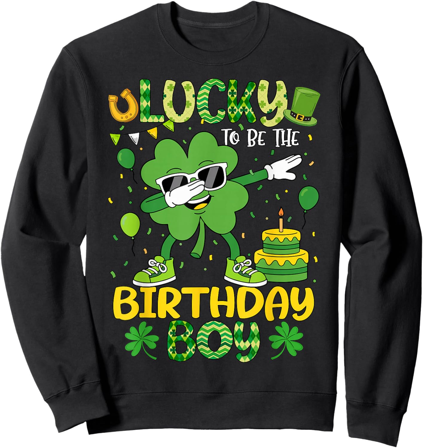 St Patricks Day Lucky Birthday Boy Shamrock Boy Men Kids Sweatshirt - Sweatshirt | Black