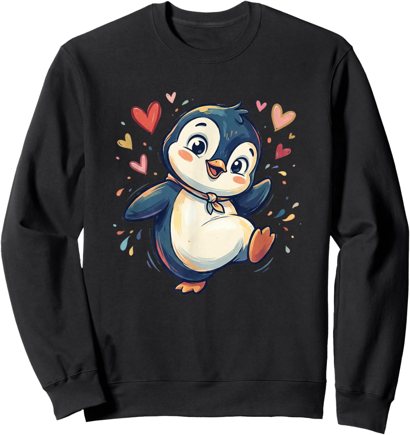 Valentines Day Happy Cute Penguin with Hearts Sweatshirt - Sweatshirt | Black