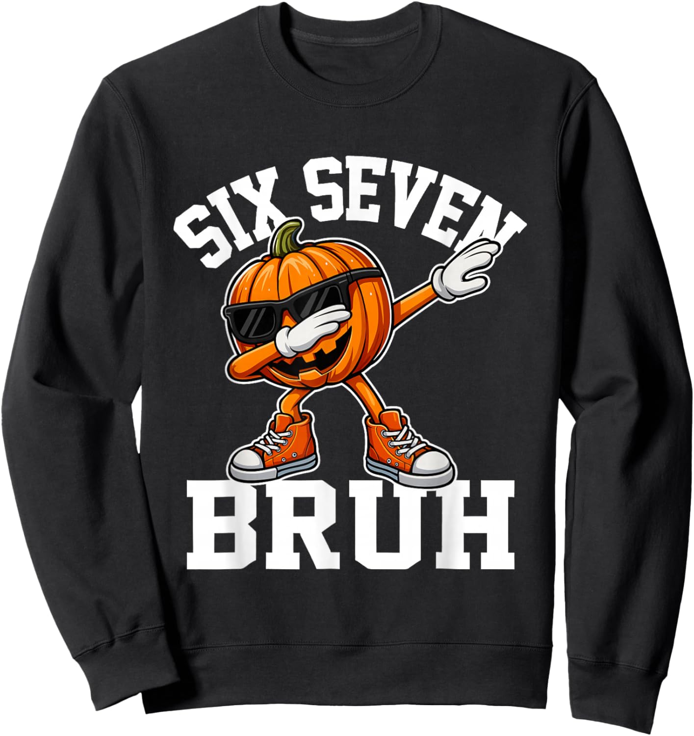 Funny 67 Bruh Halloween Six Seven Meme Brainrot Pumpkin Kids Sweatshirt - Sweatshirt | Black