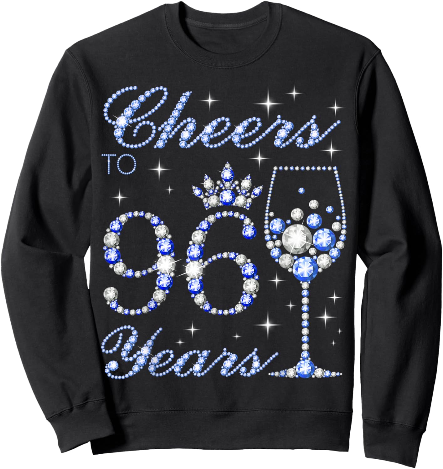 Cheers to 96 Years Old 96th Birthday Blue Style Women Sweatshirt - Sweatshirt | Black