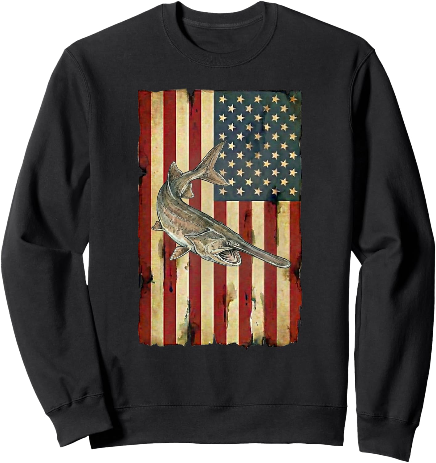 Paddlefish American Flag Patriotic Fishing USA Angler Sweatshirt - Sweatshirt | Black