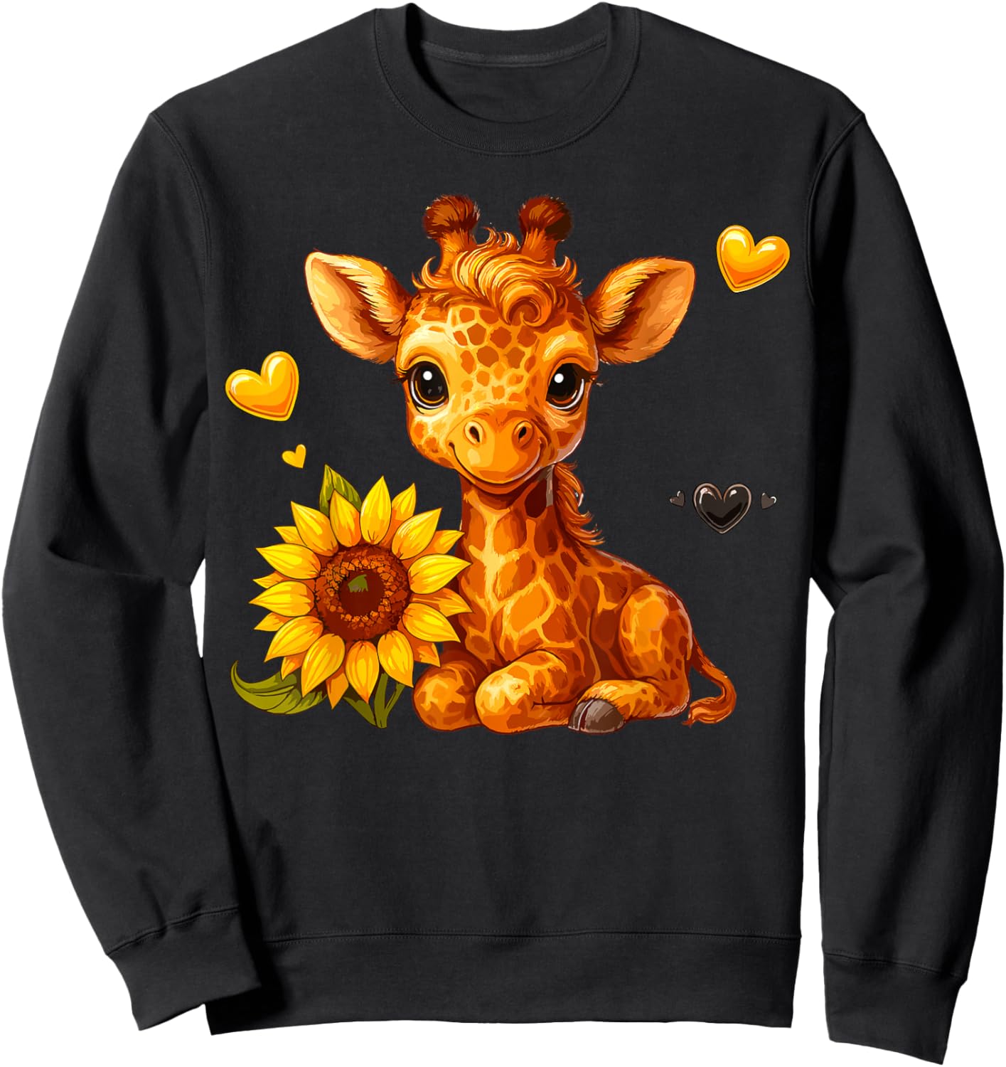 Cute Giraffe with Sunflower Sweatshirt - Sweatshirt | Black