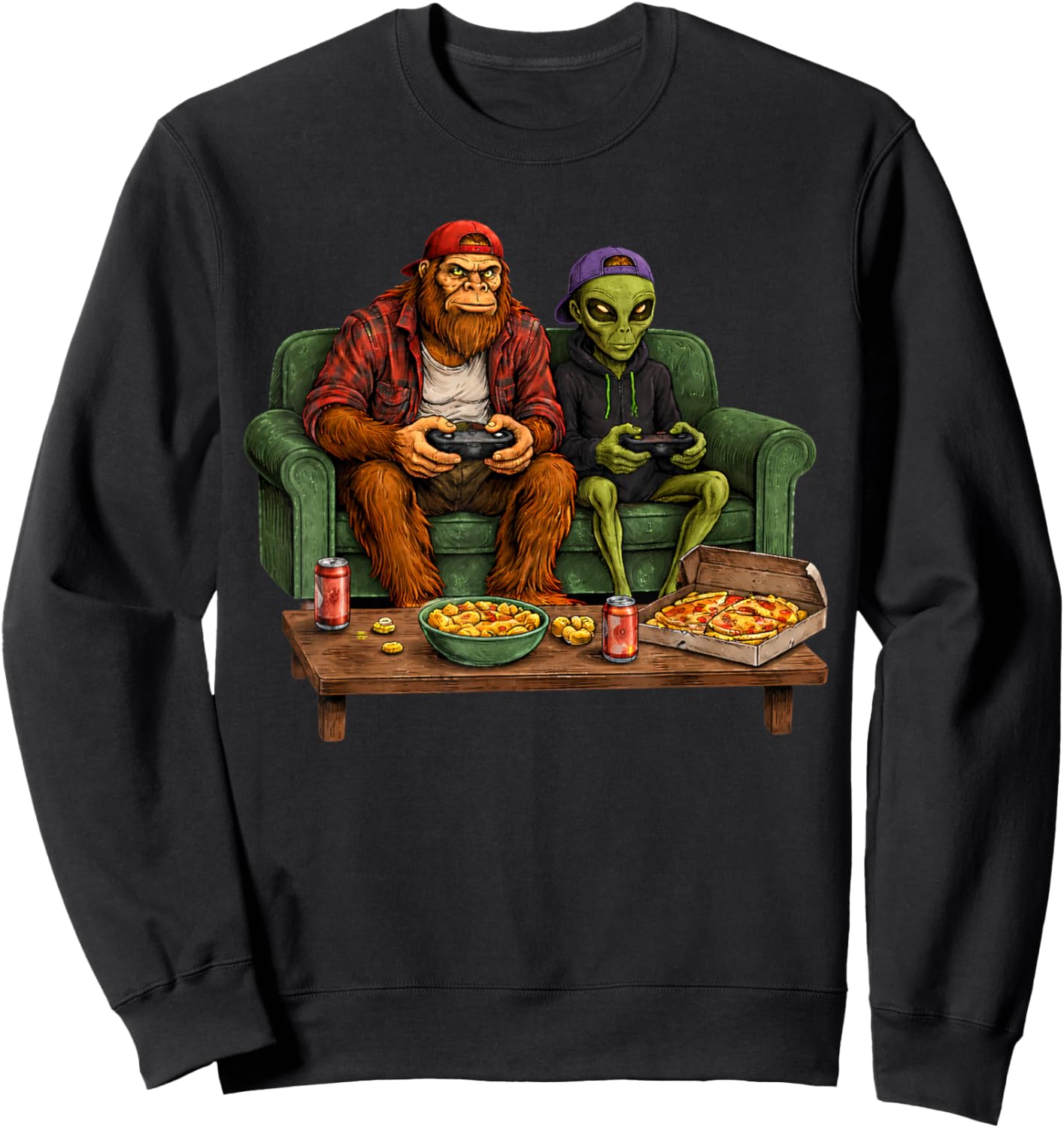 Bigfoot Alien Video Games Men Boys Gaming Sasquatch Sweatshirt - Sweatshirt | Black