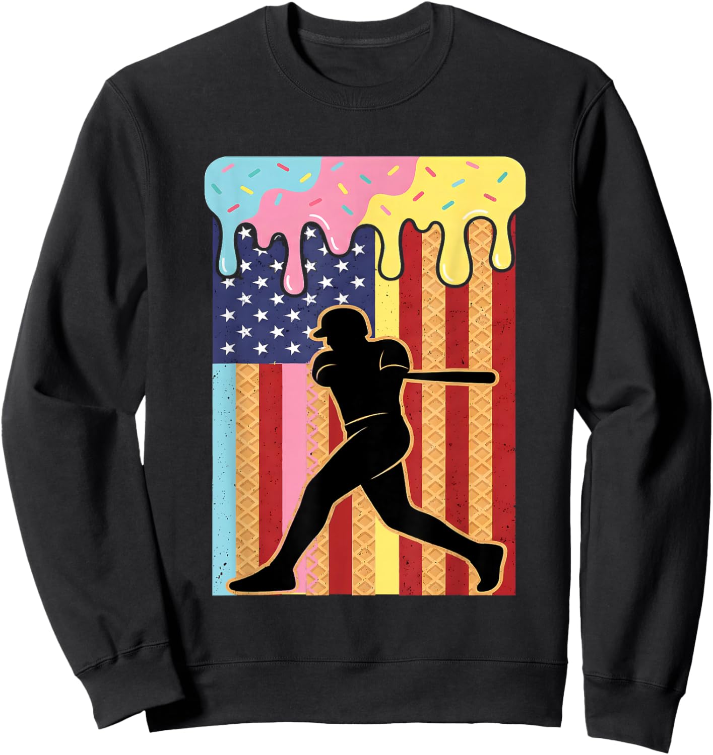 Retro Baseball Drip Boys Ice Cream Patriotic American Flag Sweatshirt - Sweatshirt | Black