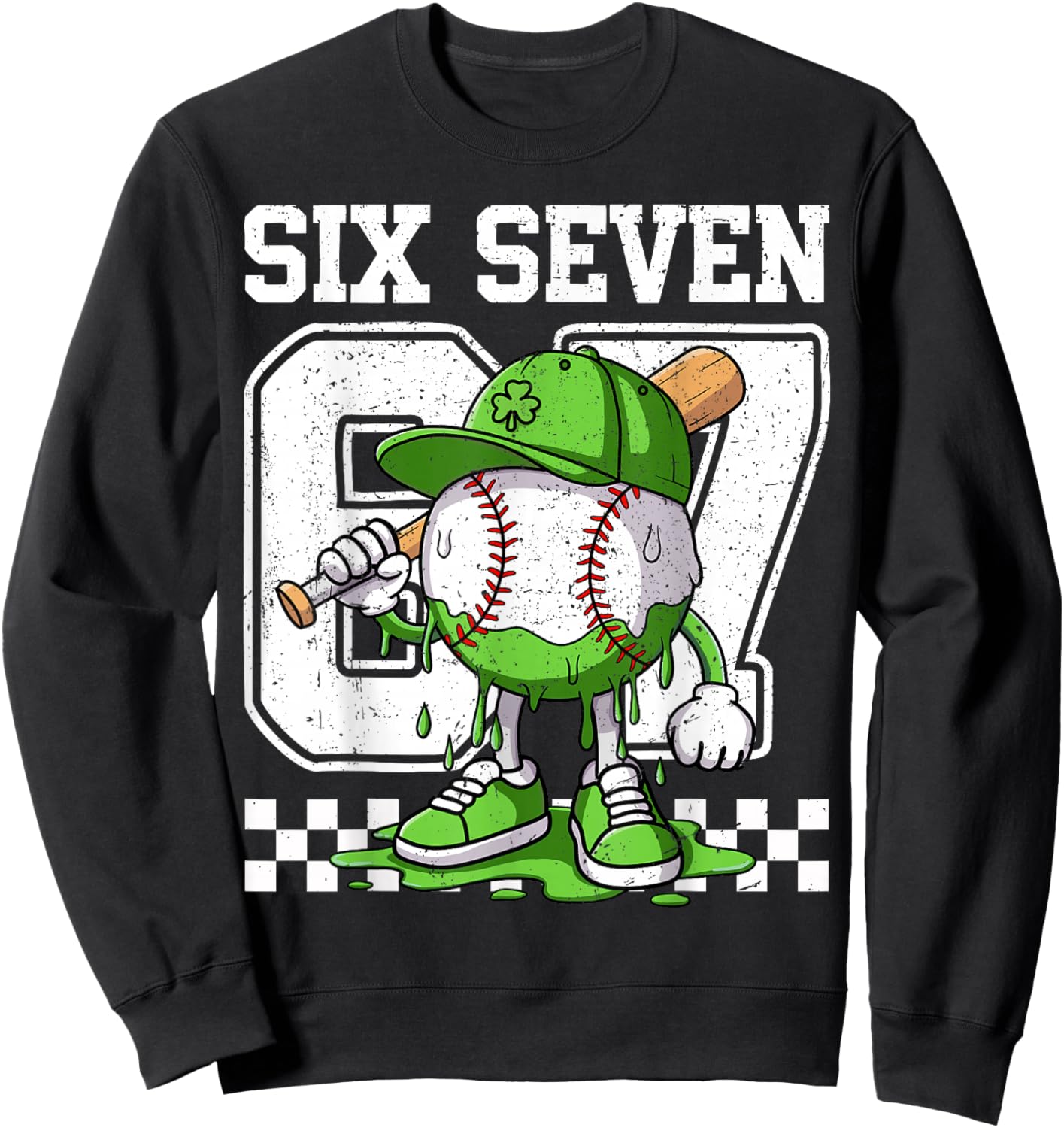 Boys St Patricks Day 67 Six Seven Baseball Ice Cream Drip Sweatshirt - Sweatshirt | Black