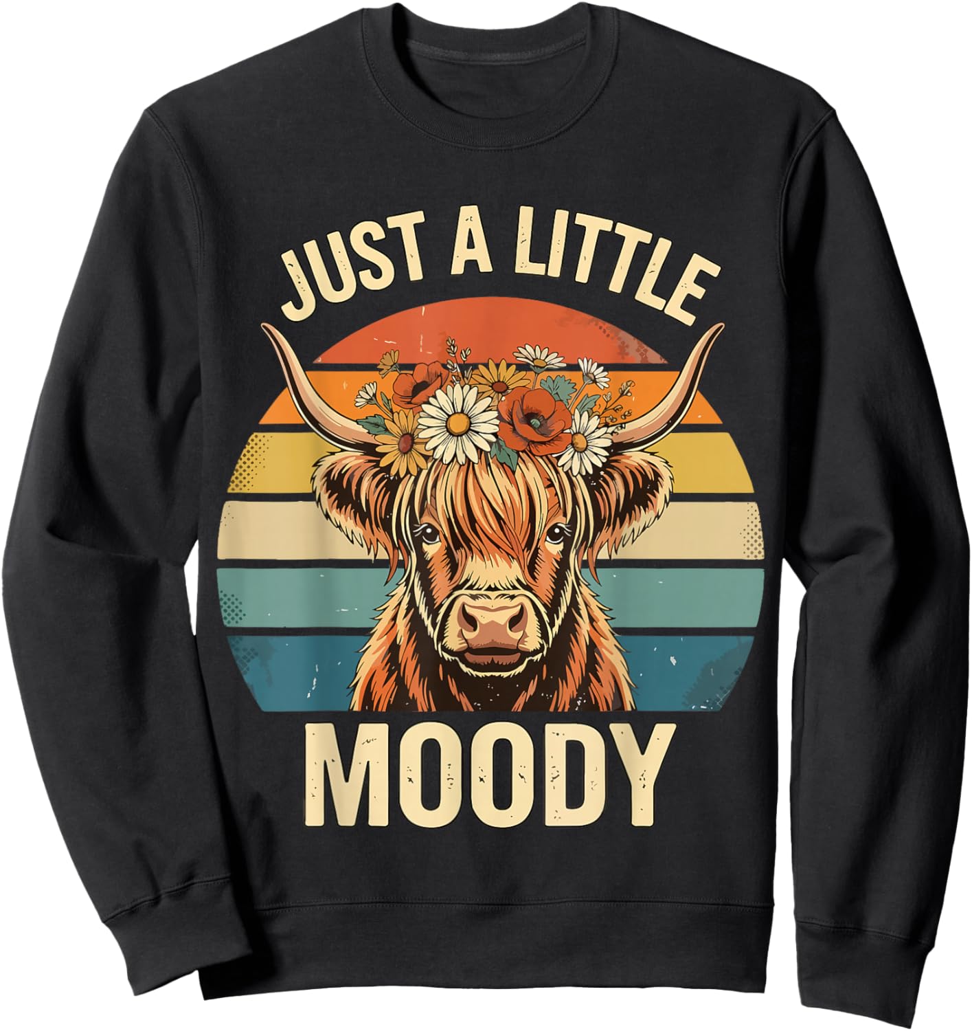 Highland Cow Vintage Flower Funny Farm Farmer Sweatshirt - Sweatshirt | Black