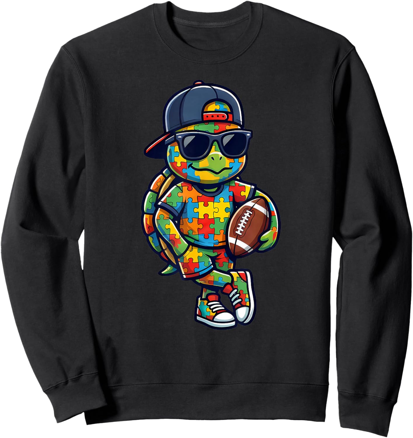 Funny Turtle American Football Puzzle Autism Men Boys Sweatshirt - Sweatshirt | Black