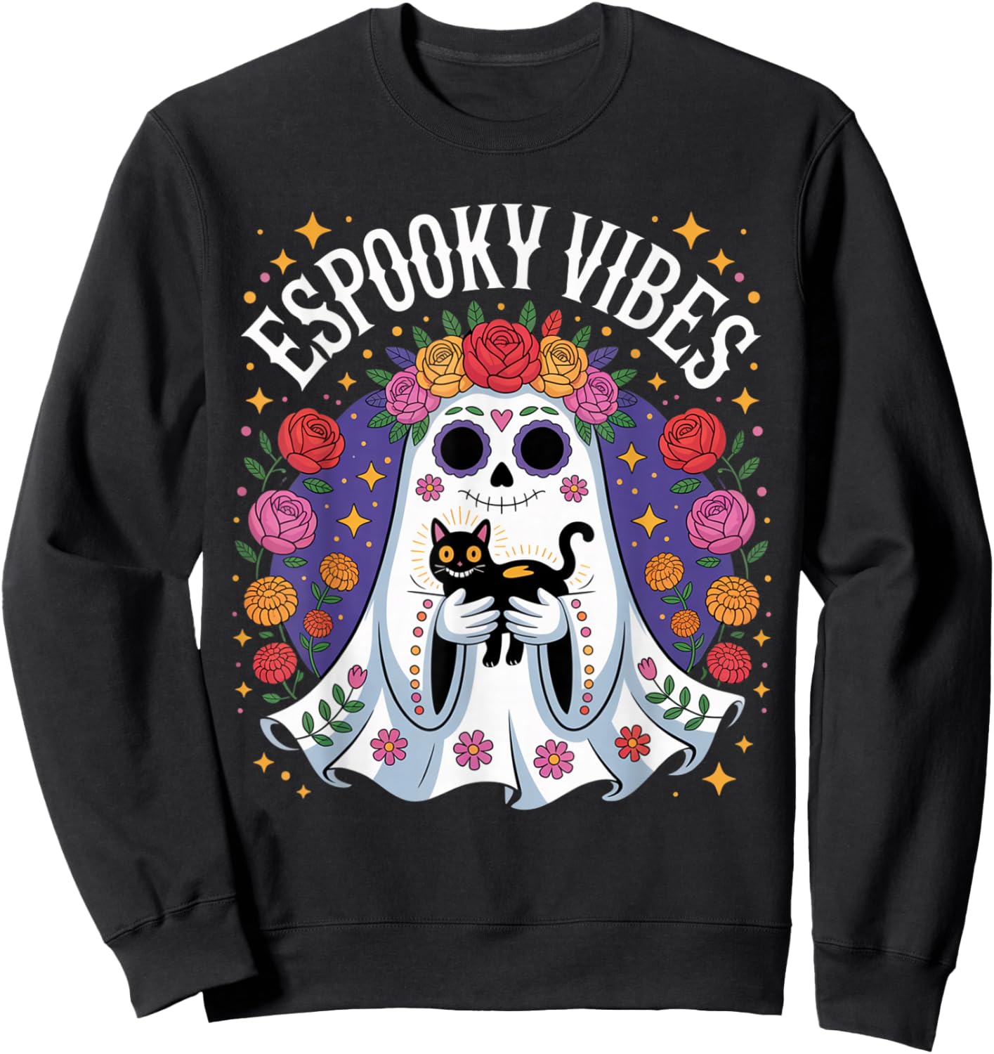 Espooky Vibes Spanish Mexican Halloween Ghost Teacher Women Sweatshirt - Sweatshirt | Black