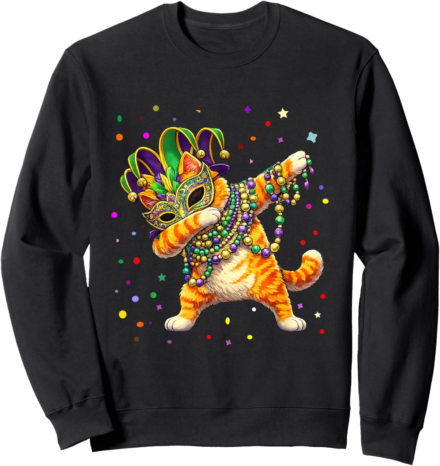 Cute Mardi Gras Cat Dabbing Costume Carnival Sweatshirt - Sweatshirt | Black