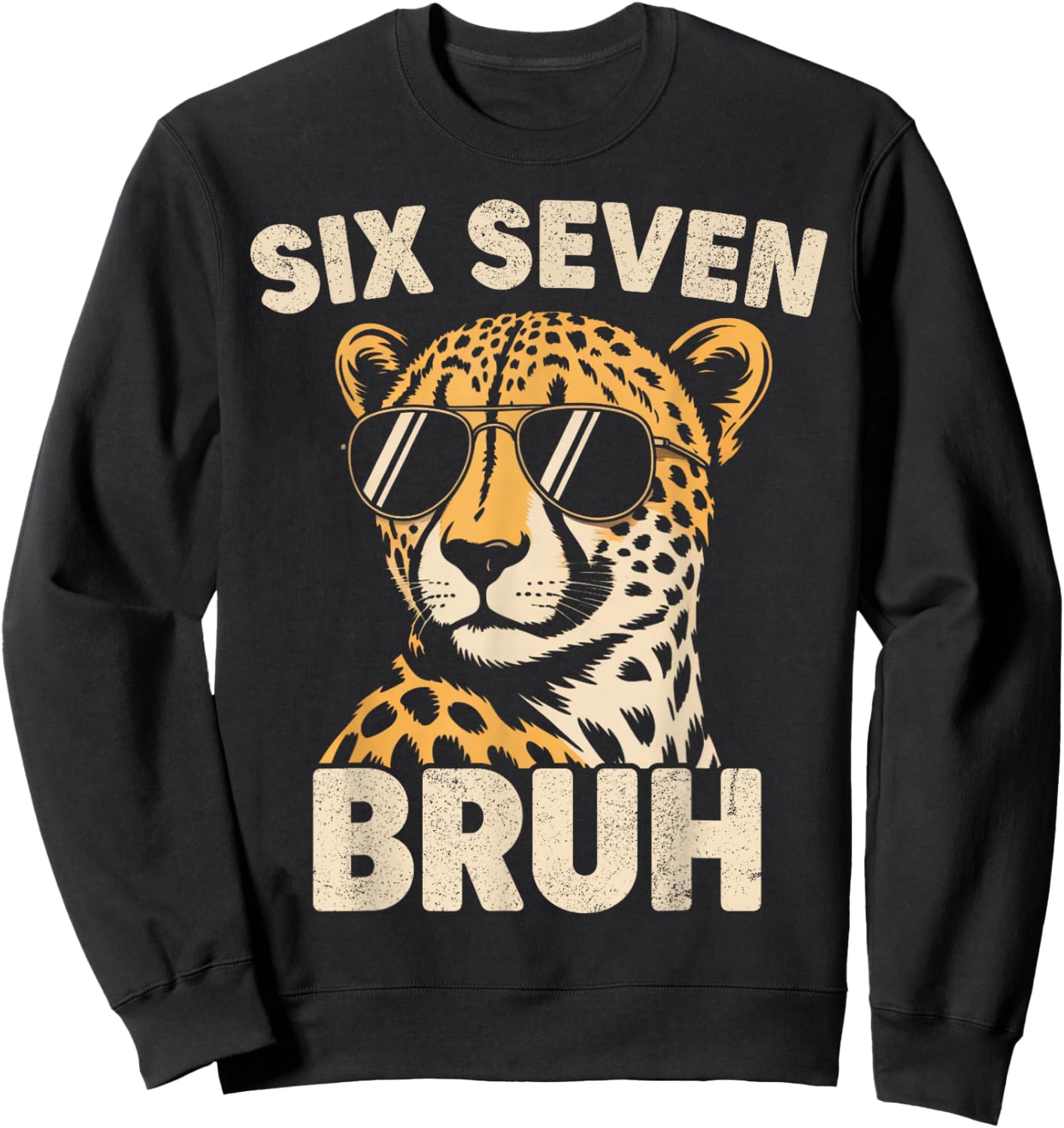 Boys Animal Print Clothes Bruh Cheetah 67 Meme Six Seven Sweatshirt - Sweatshirt | Black
