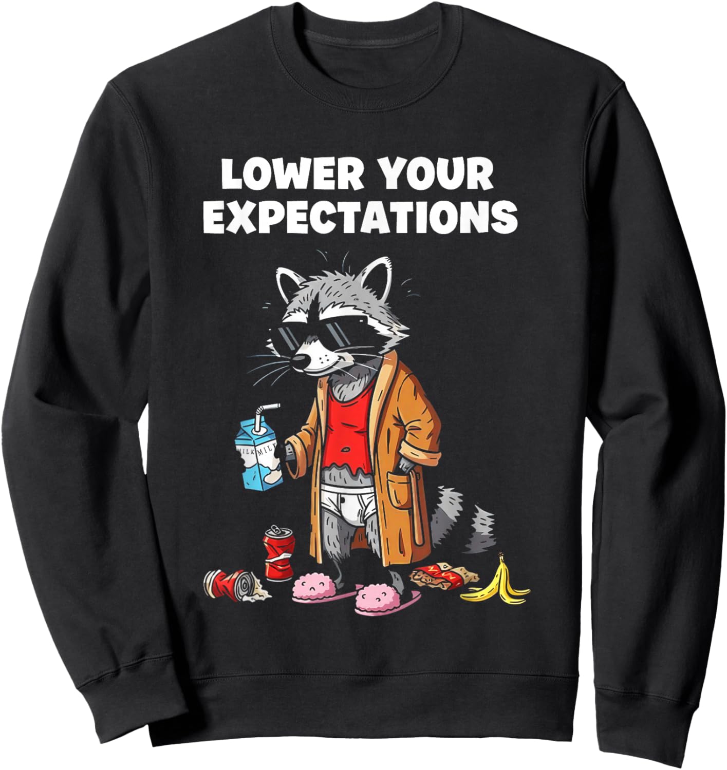Lower Your Expectations Funny Cartoon Sarcasm Sweatshirt - Sweatshirt | Black