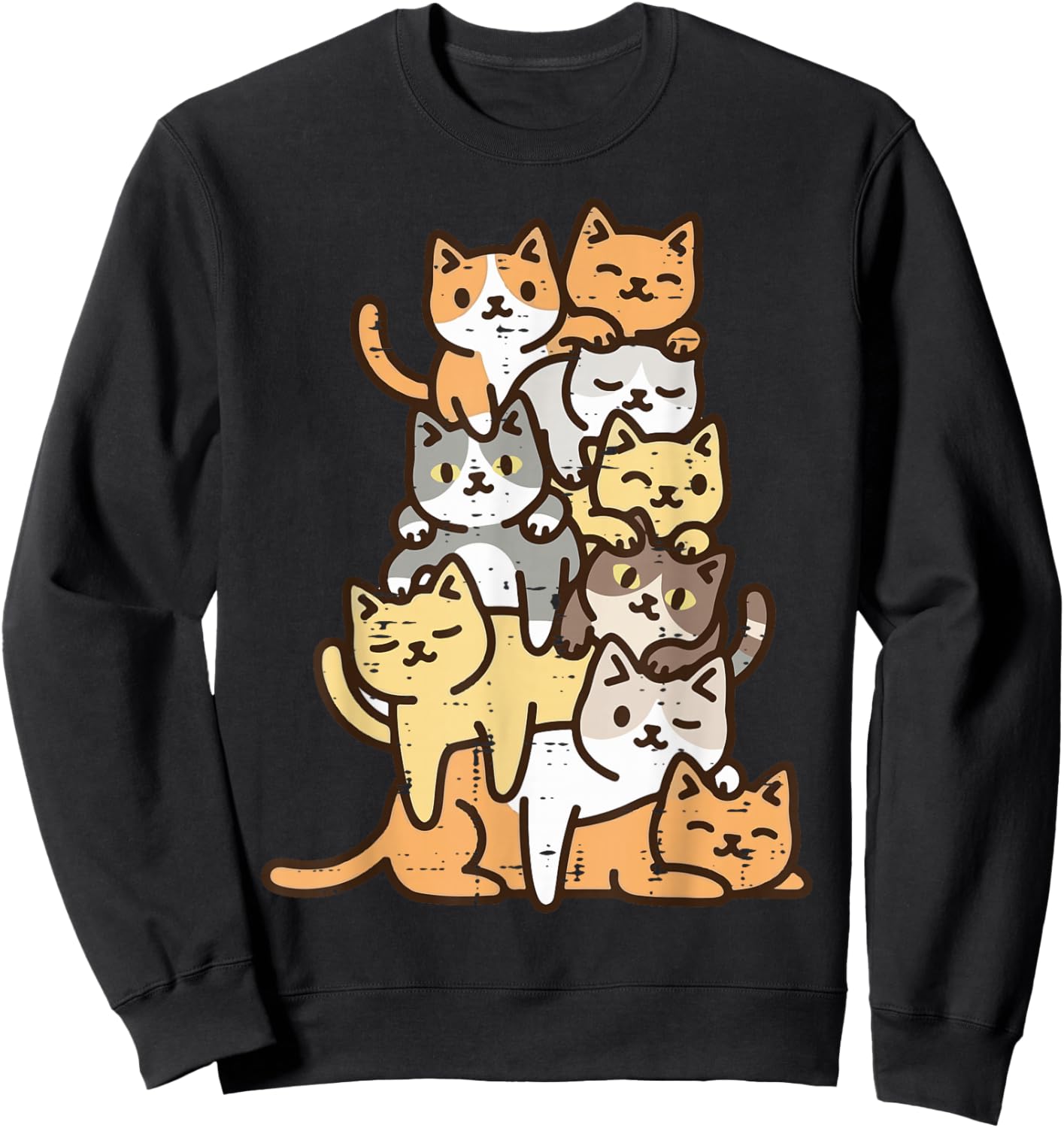 Cat Pile Kawaii Chibi Anime Kitten Kitty Women Girls Kids Sweatshirt - Sweatshirt | Black