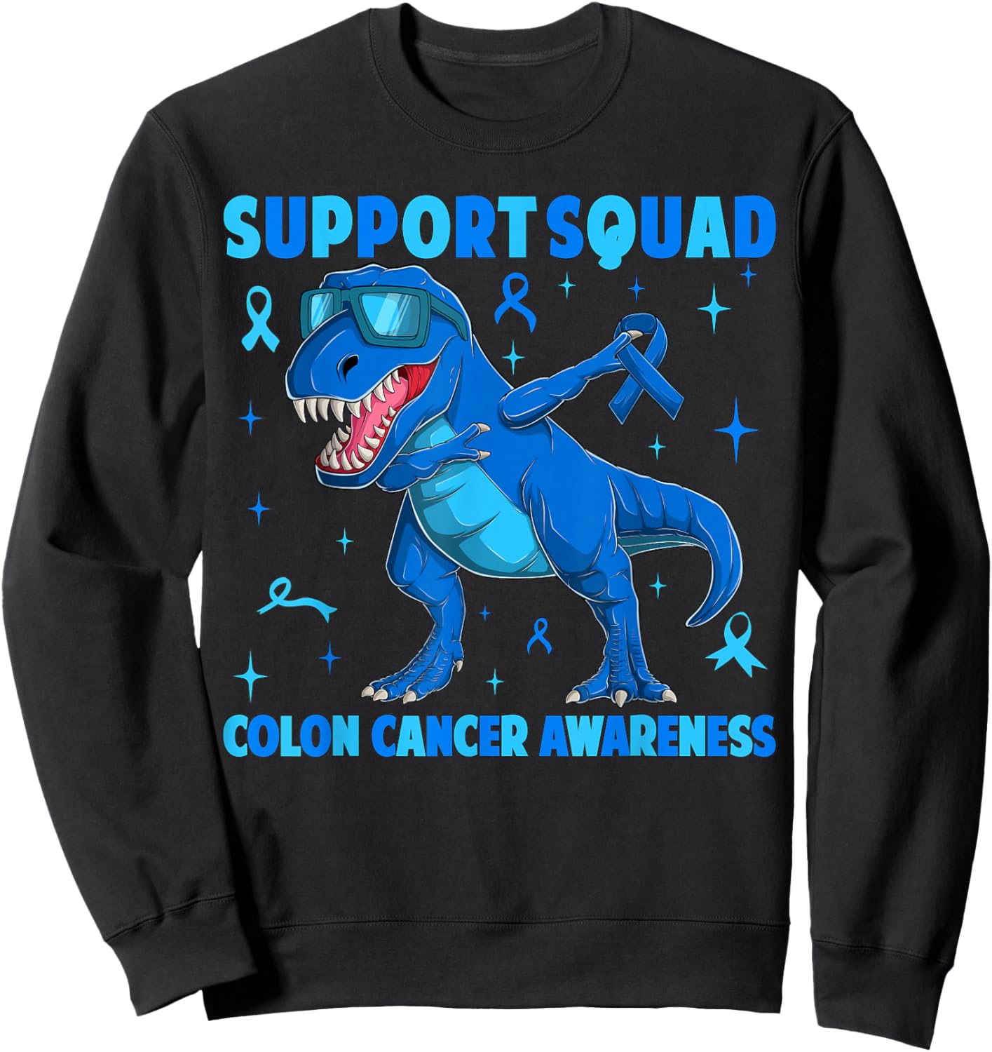 Support Squad T-rex Dinosaur Colon Cancer Awareness Gifts Sweatshirt - Sweatshirt | Black