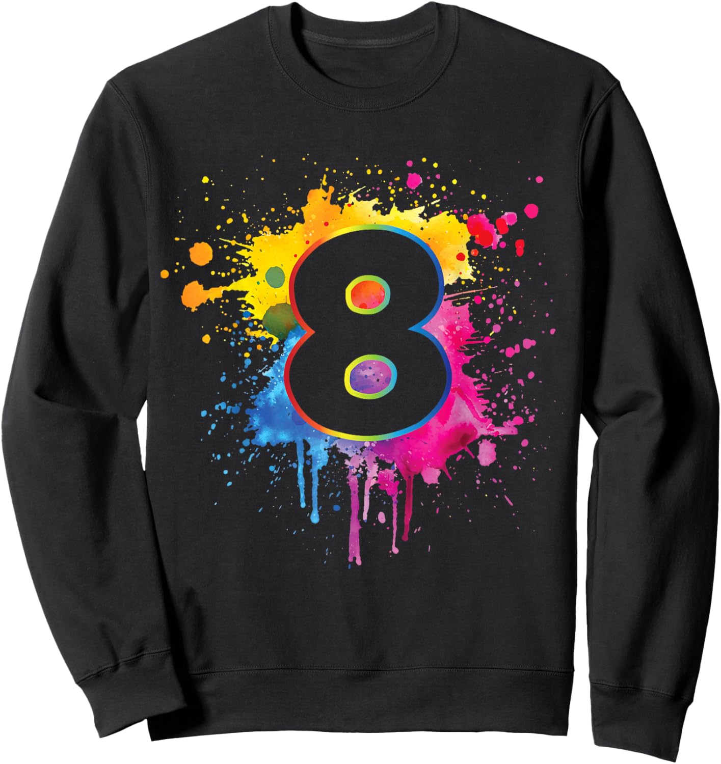 8th Birthday Colorful Paint Splashes 8 Year Old Girls Boys Sweatshirt - Sweatshirt | Black